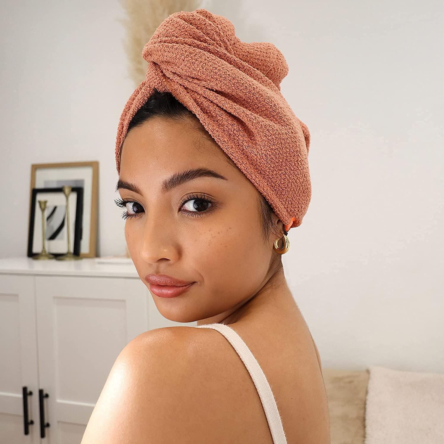 AQUIS COPPER SURE Rapid Dry Microfiber Hair Wrap Button Loop