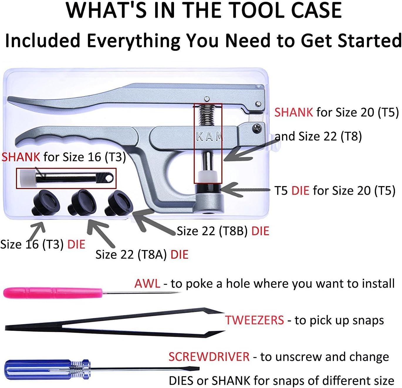 Original KAM Snaps Starter Fasteners Kit 360pcs KAMsnaps Size 20 + Snap Pliers for Crafts