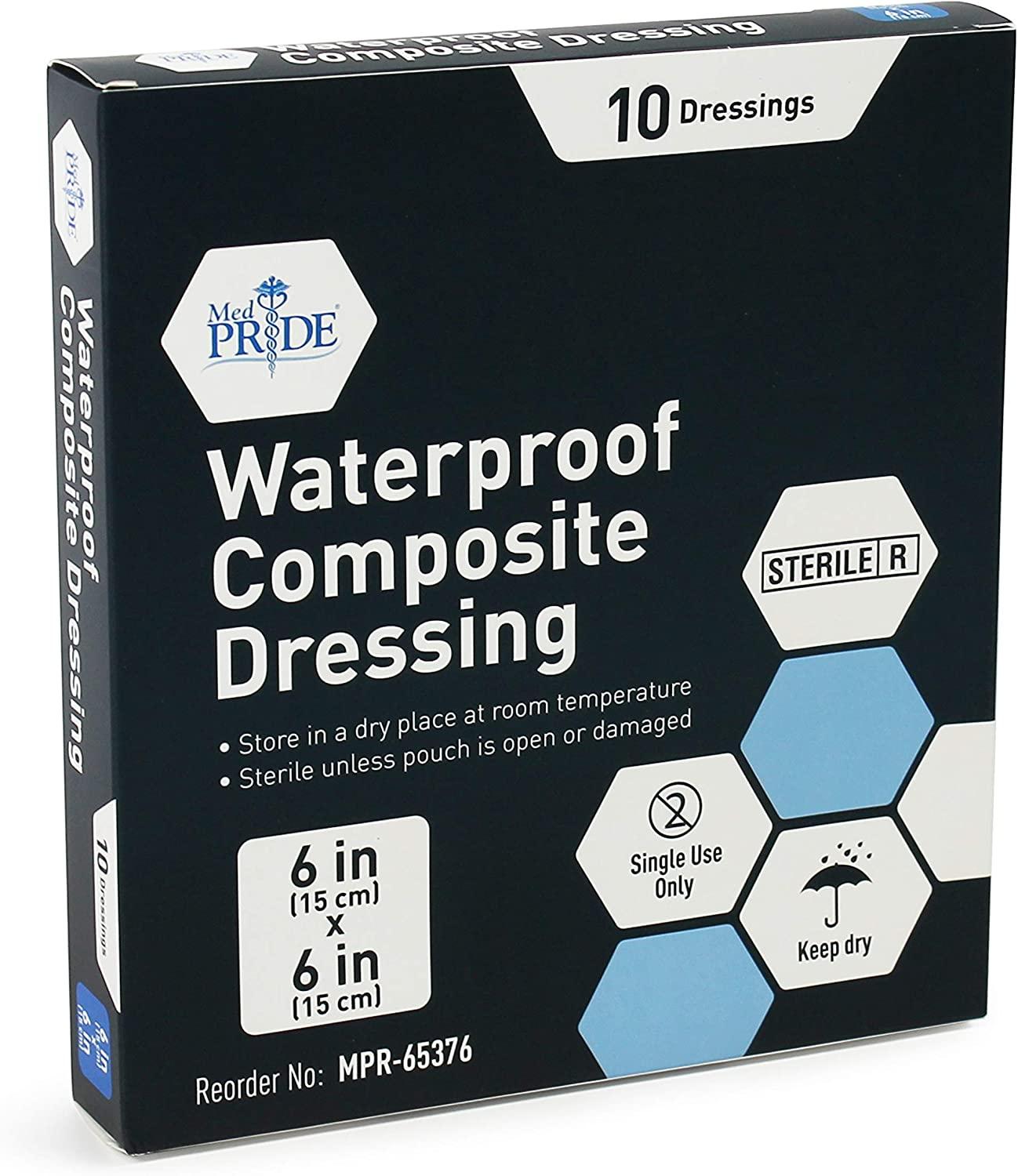 Medpride Waterproof Composite Wound Dressing Pads 10Pack, 6 inches by