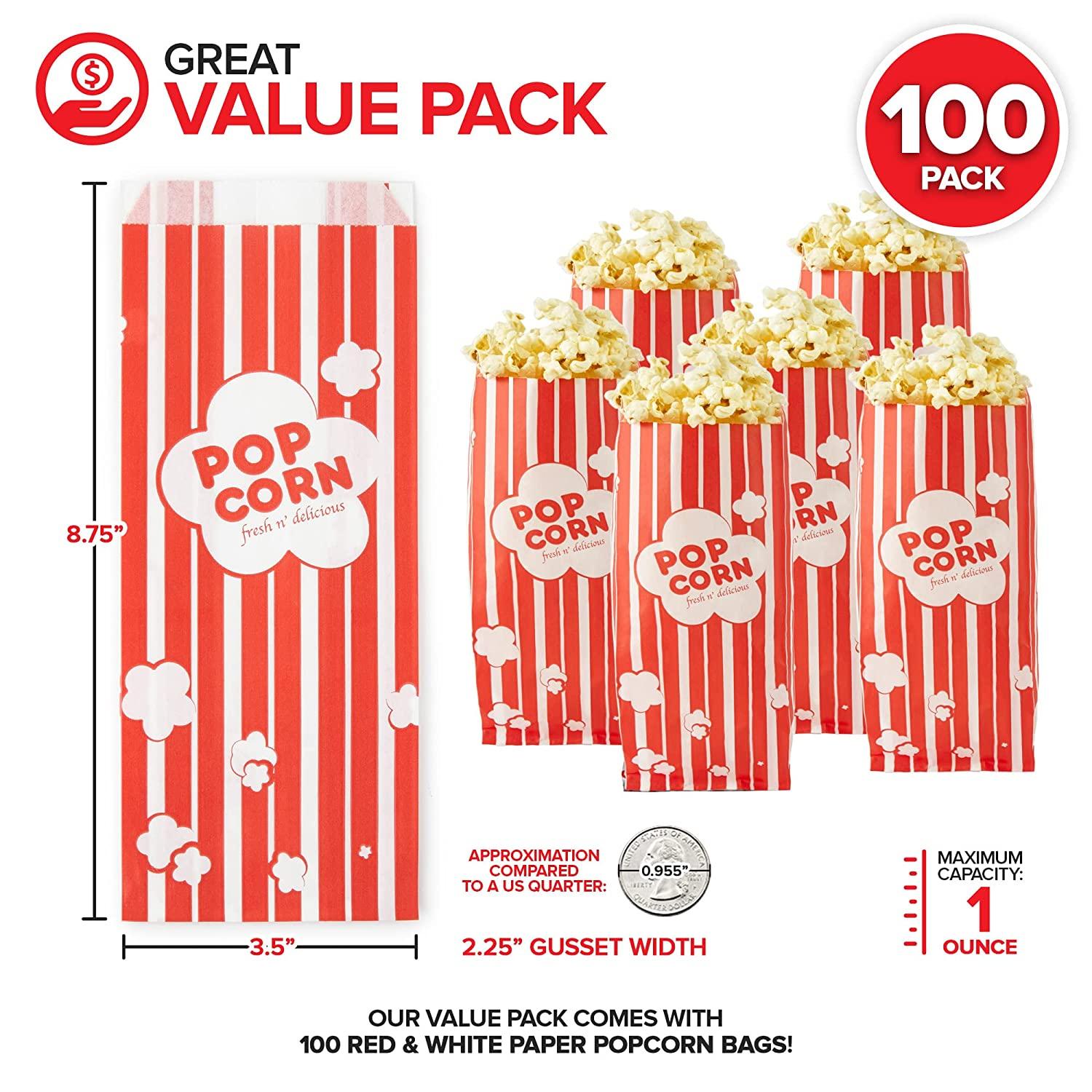 1 Oz Popcorn Bags (100 Pack) Disposable Paper Popcorn Bags Carnival