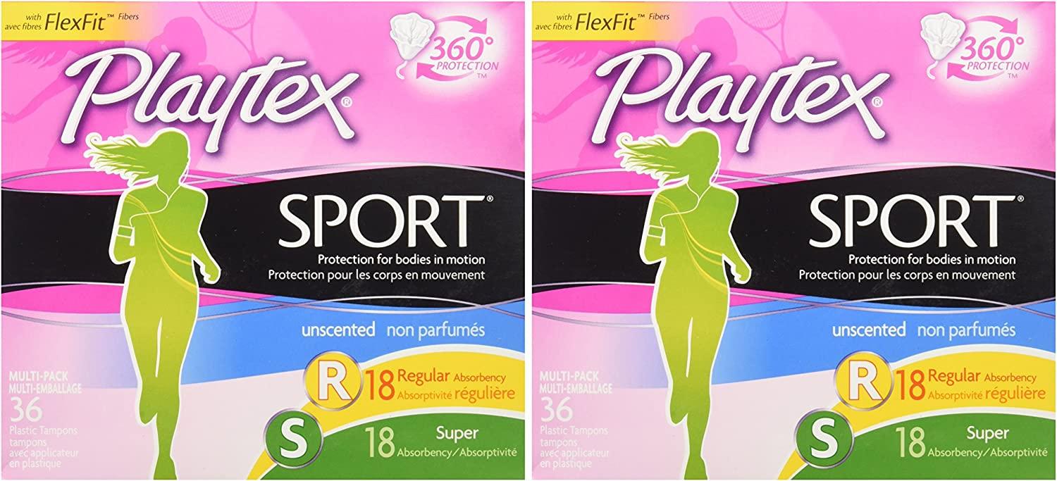 Playtex Sport Tampon Multipack, Unscented, 36-count Box (Pack of 2)