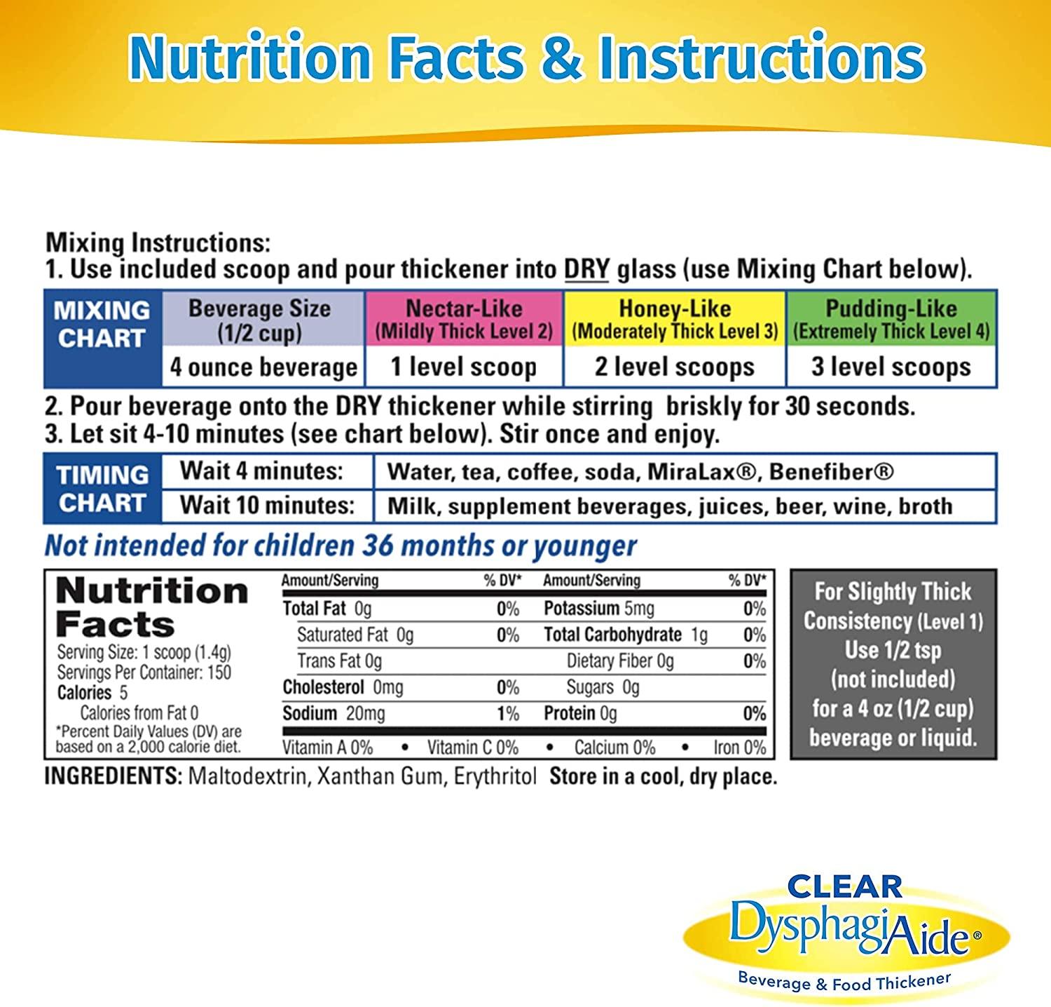 Clear DysphagiAide Thickener Powder Instant Thickener for Liquids and