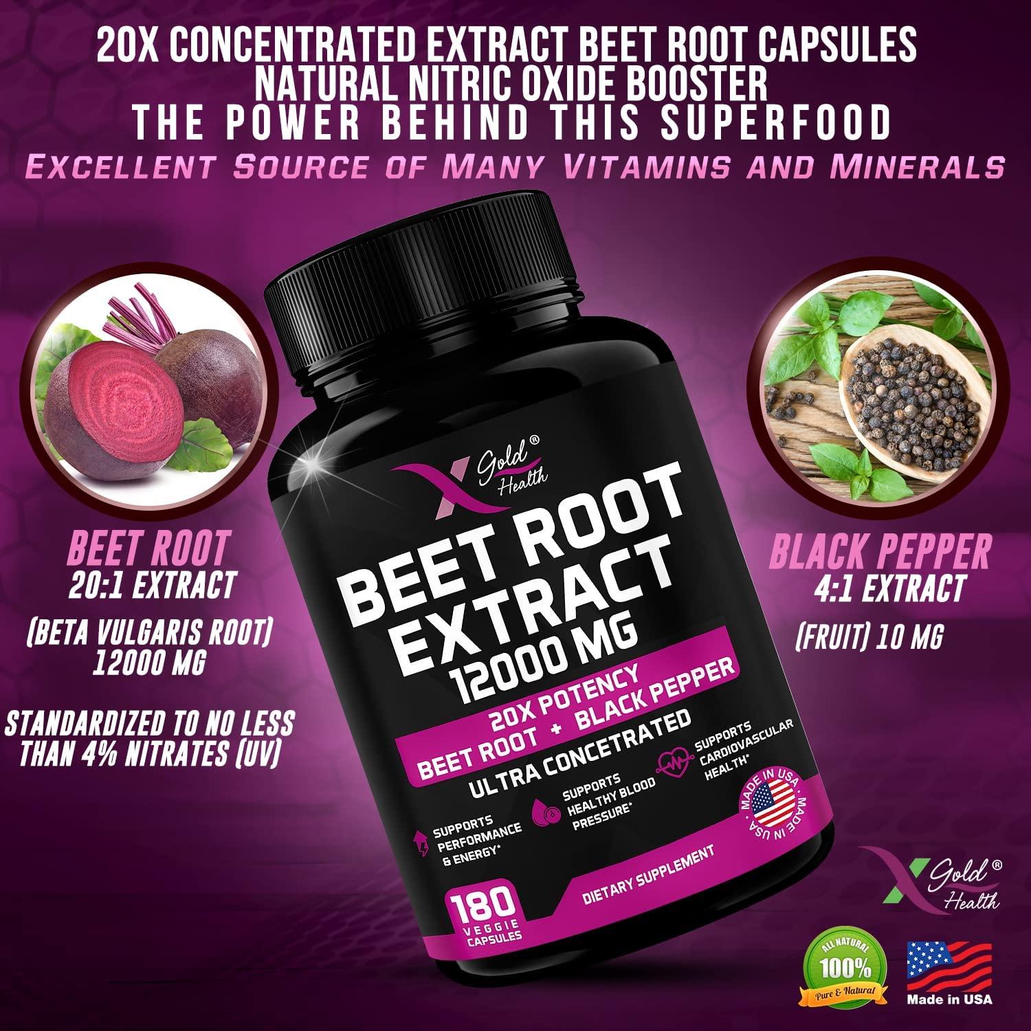 Beet Root Extract Capsules 12000mg High Nitrates Supplement with