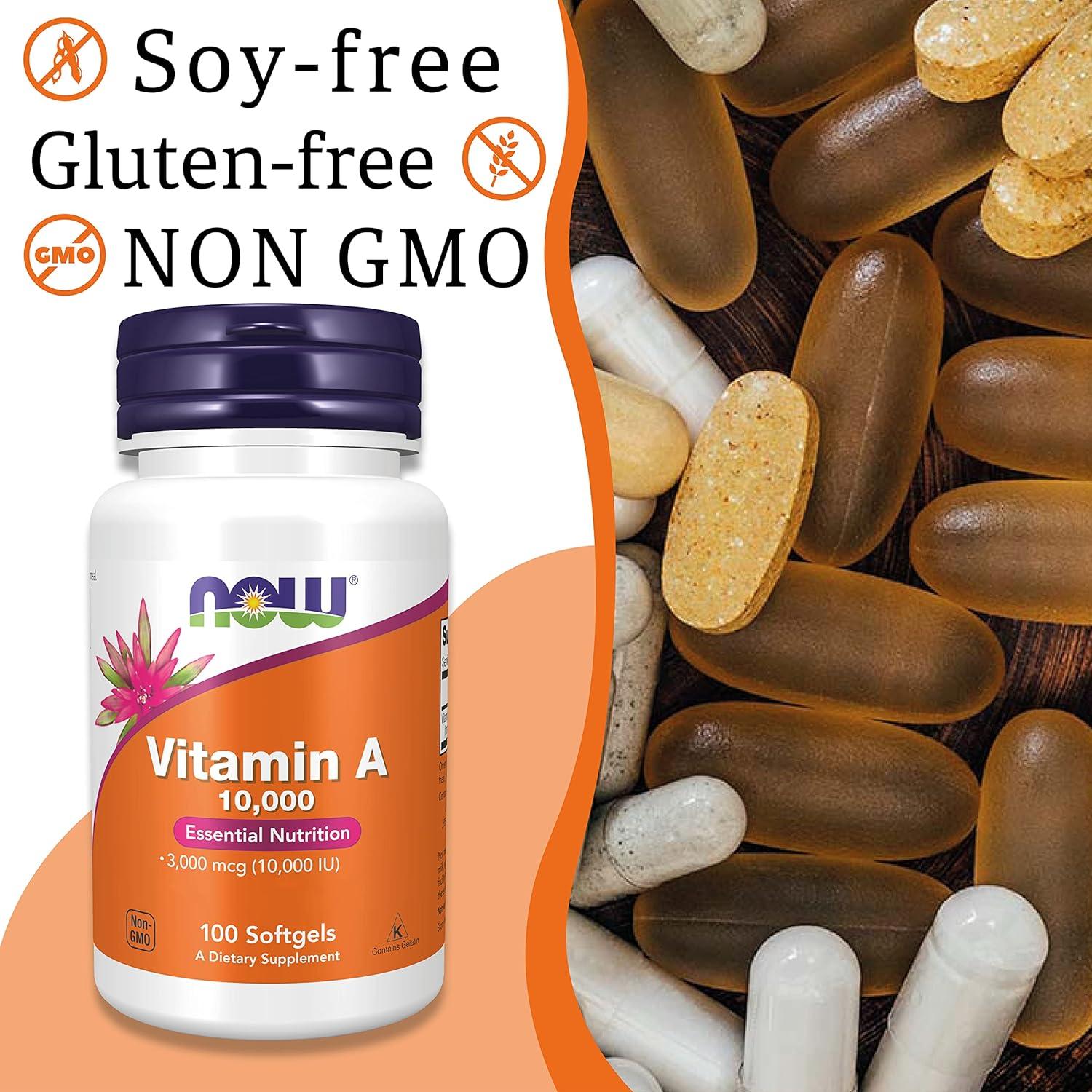 Now Foods Vitamin A 10,000IU High Dose 100 Capsules LabTested