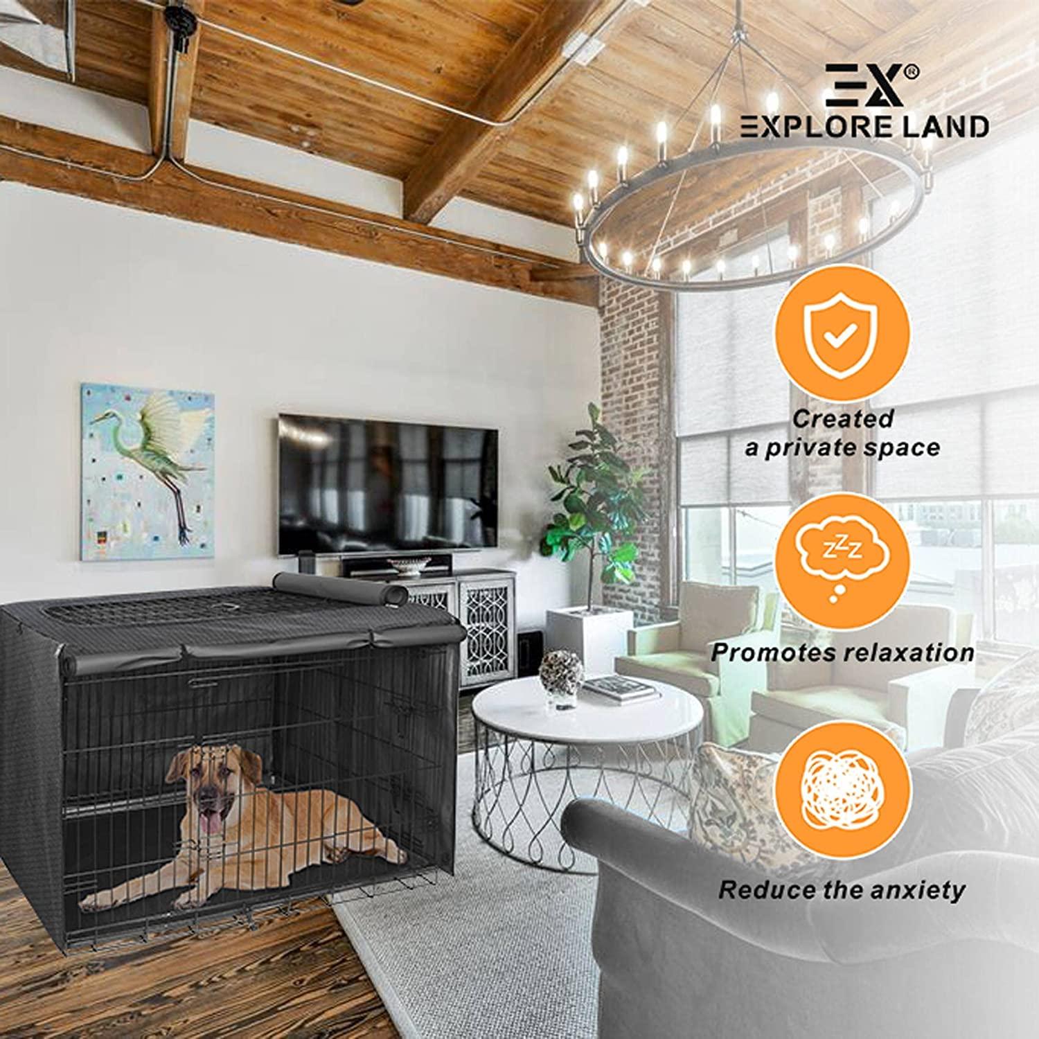 Explore Land Dog Crate Cover for 24 30 36 42 48 Inches Wire Cage