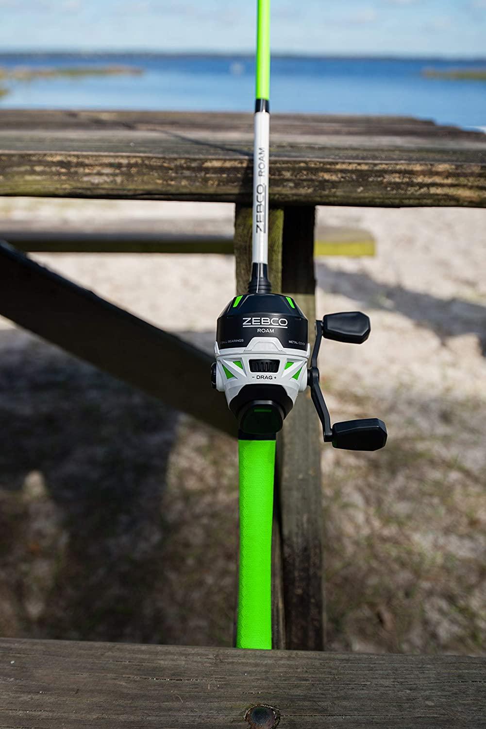 Zebco Roam Spincast Reel and Fishing Rod Combo 6-Foot 2-Piece Fiberglass  Fishing Pole with ComfortGrip Handle Green