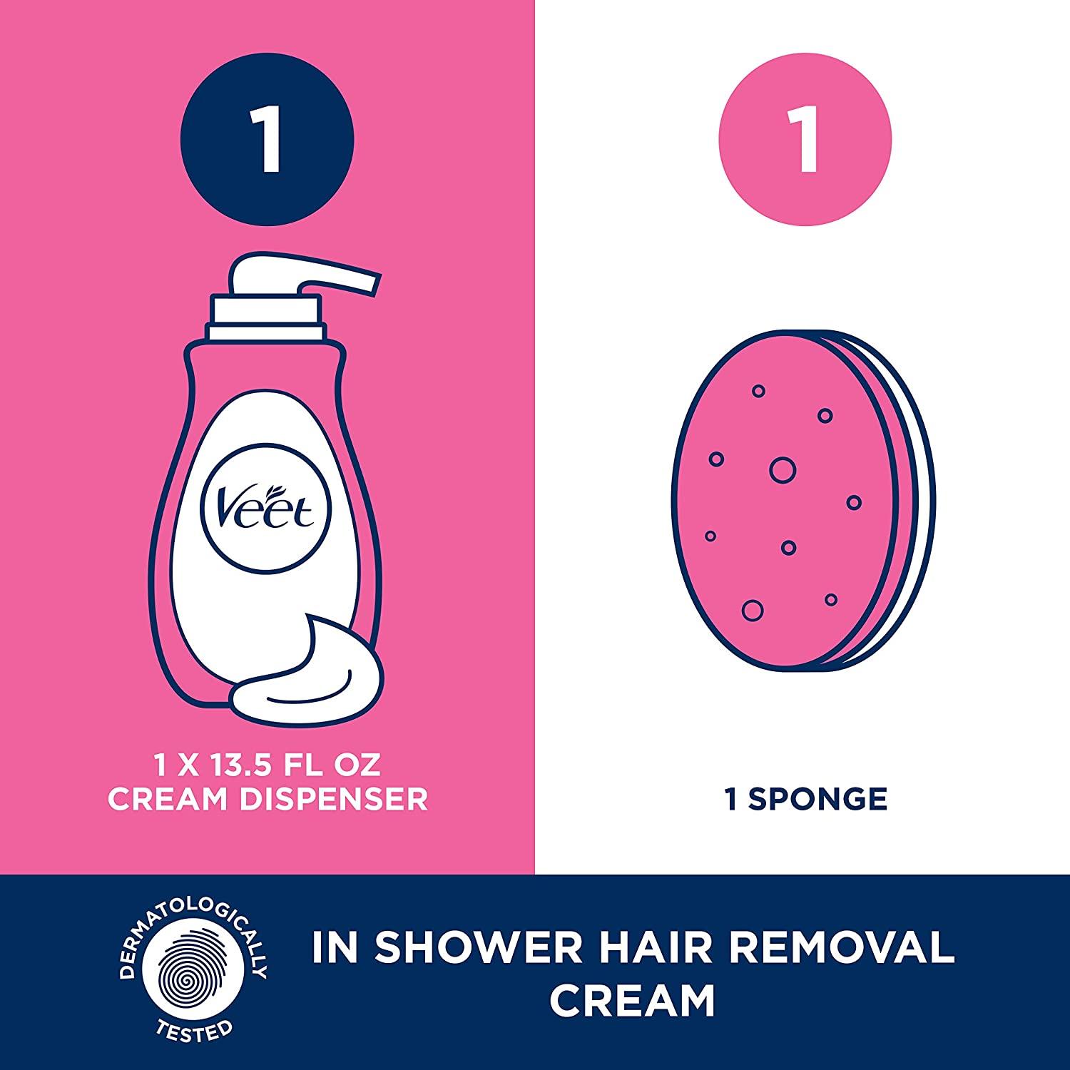 Veet In Shower Hair Removal Cream Sensitive Formula with Aloe Vera & Vitamin E Pack of 2, 13.5