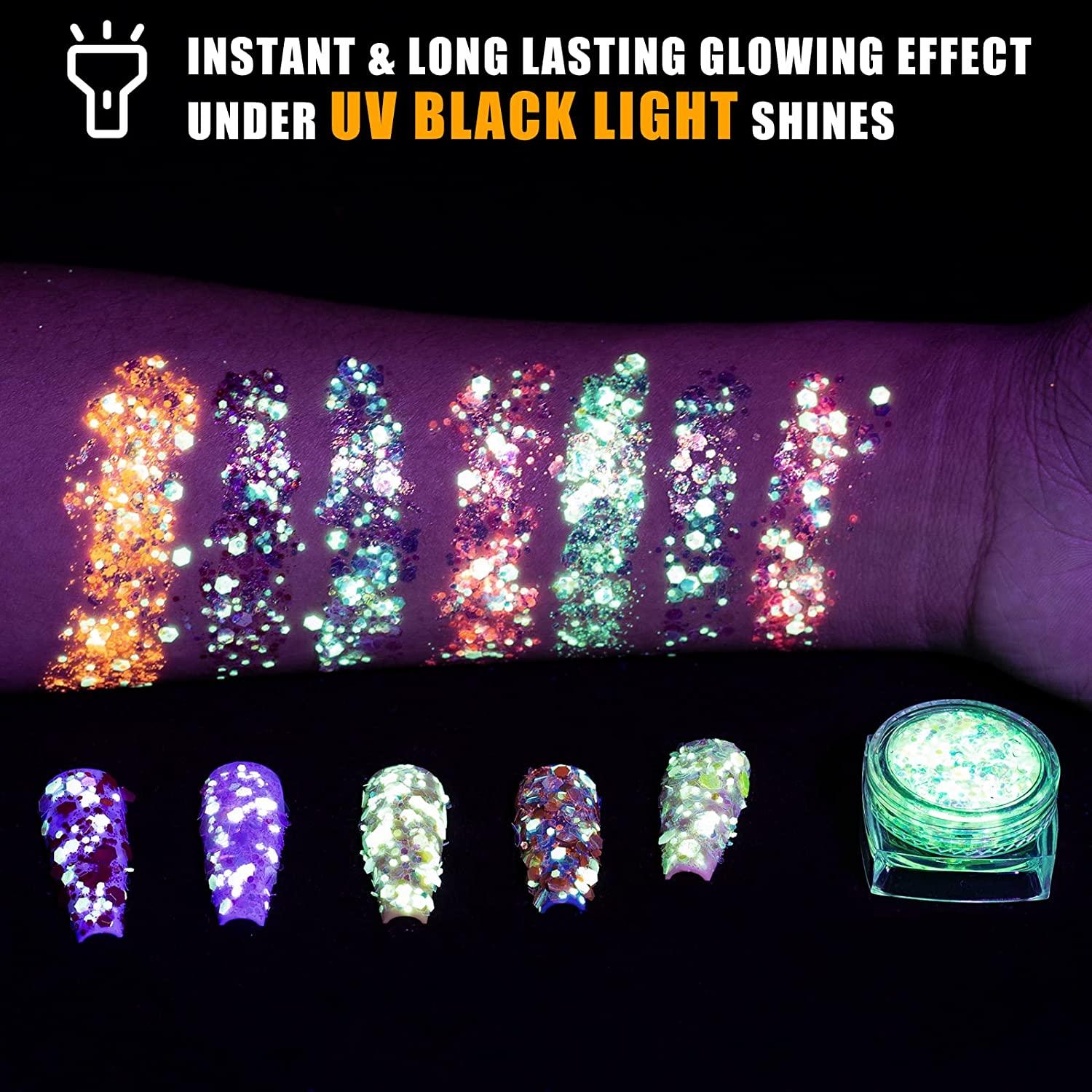 Glow in The Dark Body Face Glitter Gel, 12 Colors Luminous Iridescent