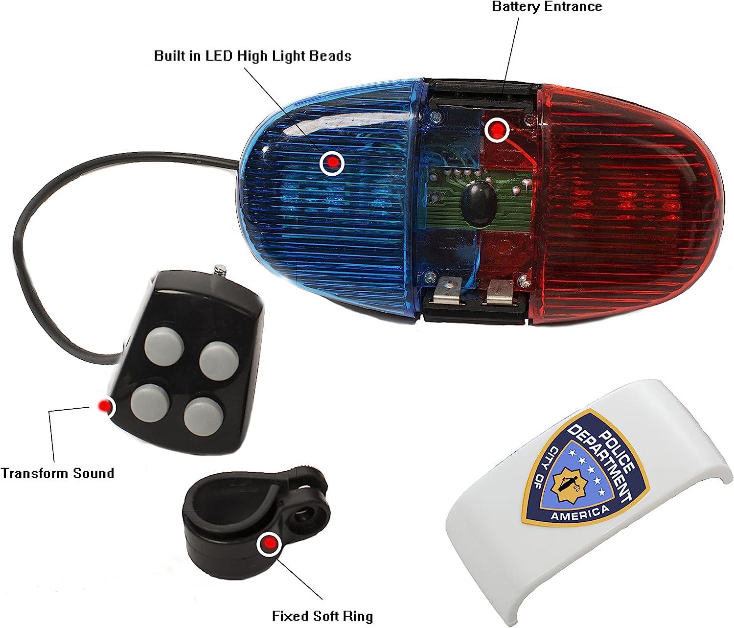 Kids Tech Bike LED Light - Police Sound Light Electronic Horn - Bicycle  Siren, 5 LED Light 4 Sounds Trumpet, Warning Safety Light, Waterproof  Bicycle Lights Accessories, (Batteries Not Included)