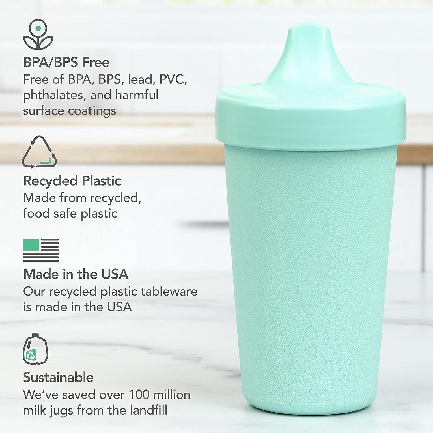 Re-Play Made in The USA 3pk No Spill Sippy Cups for Baby Toddler and Child Feeding - Sky Blue Navy Blue Aqua (True Blue)