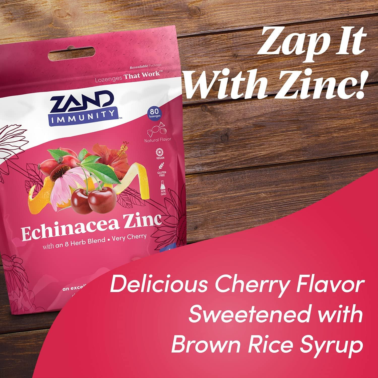 Zand Immunity Cherry Echinacea Zinc HerbaLozenge Throat Drops No Corn Syrup or Cane Sugar (80