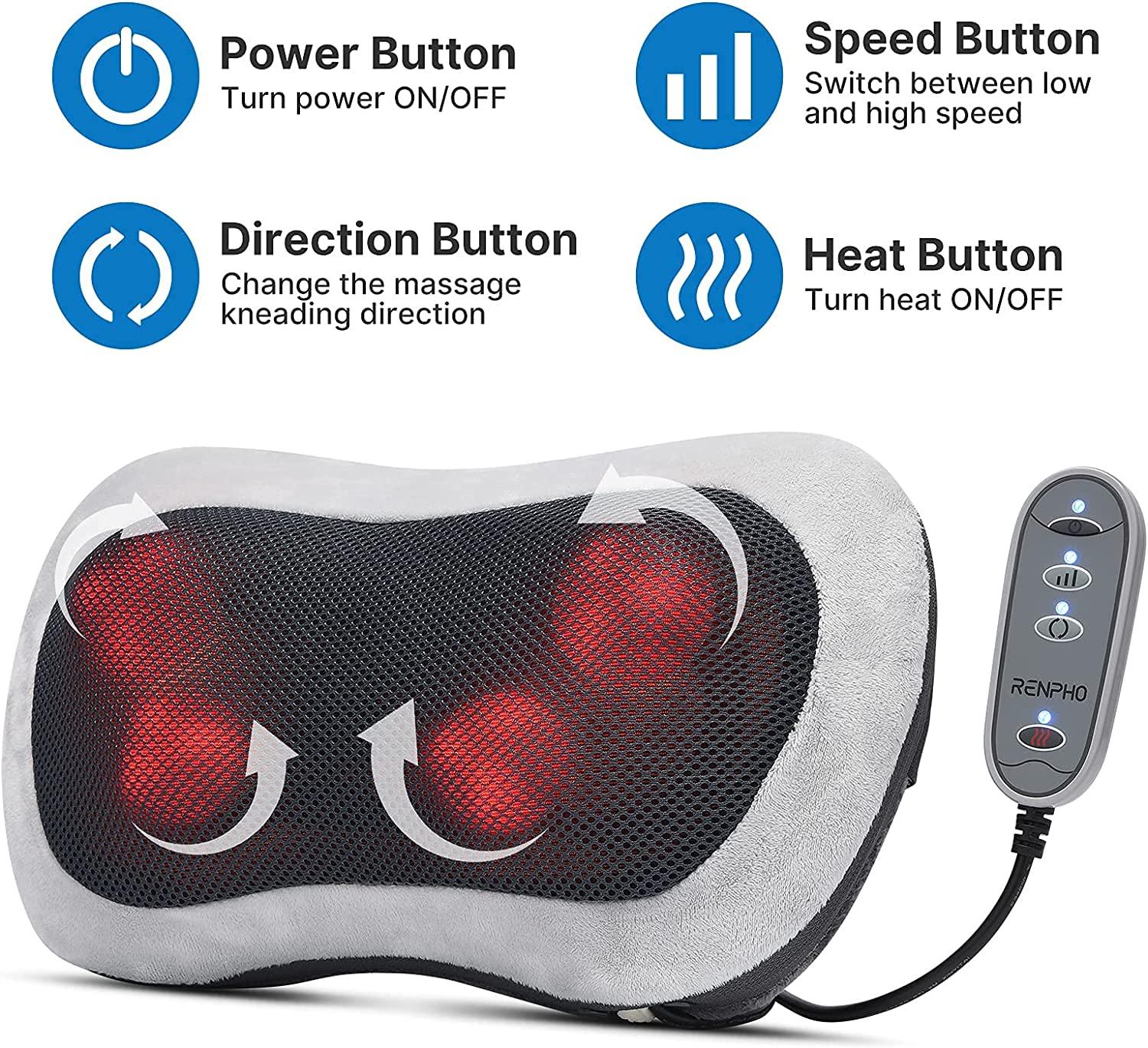 RENPHO Shiatsu Neck and Shoulder Back Massager with Heat, Electric