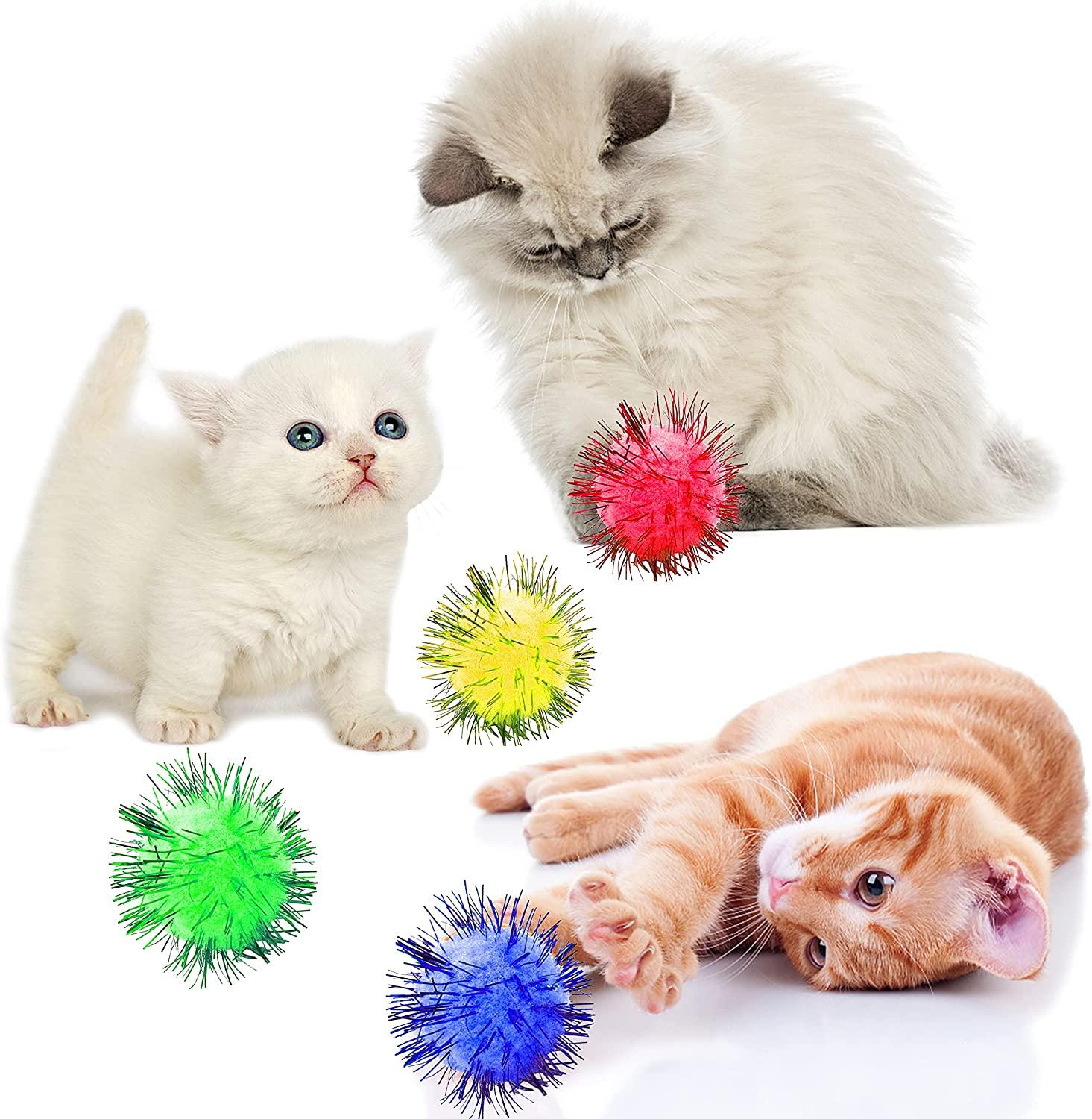 PETDCHEB 80 Pieces Cat Sparkle Balls Assorted Color Sparkle Balls Cat Toy  Balls Tinsel Balls Cat Pom Pom Balls Cat Toys Puff Balls Glitter Balls for  Cat Kittens