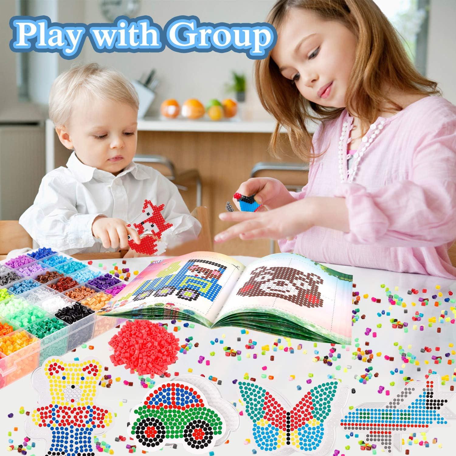 Bachmore Fuse Beads Craft Kit Melty Fusion Colored Beads- 12,000pcs 38  Colors Pearler Craft Sets for Kids Including 7 Pegboards,Booklet Chain  Accessories Activity Gift Toy For Boys and Girls Age 5 6 7 Large