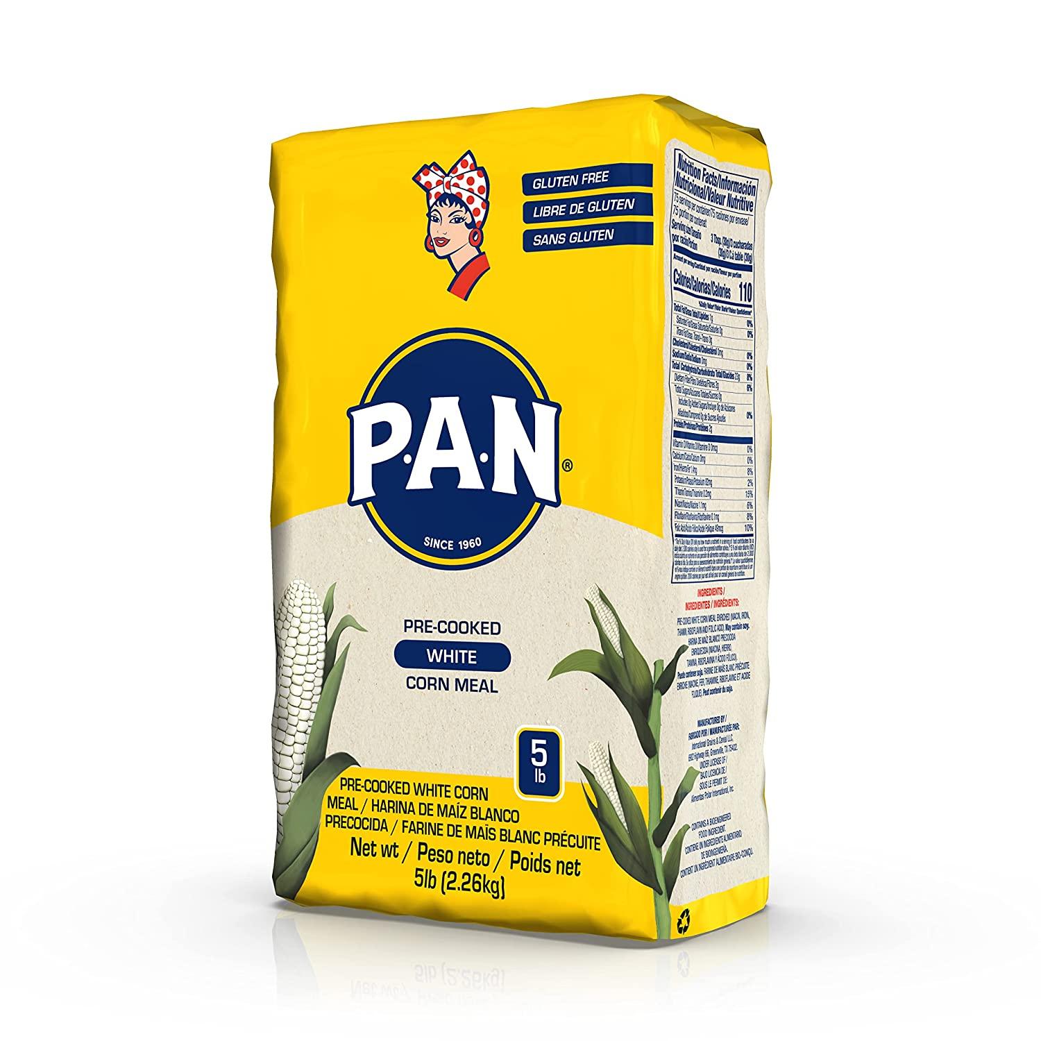 P.A.N. White Corn Meal Precooked Gluten Free and Kosher Flour for Arepas (5 lb / Pack of 1) 5