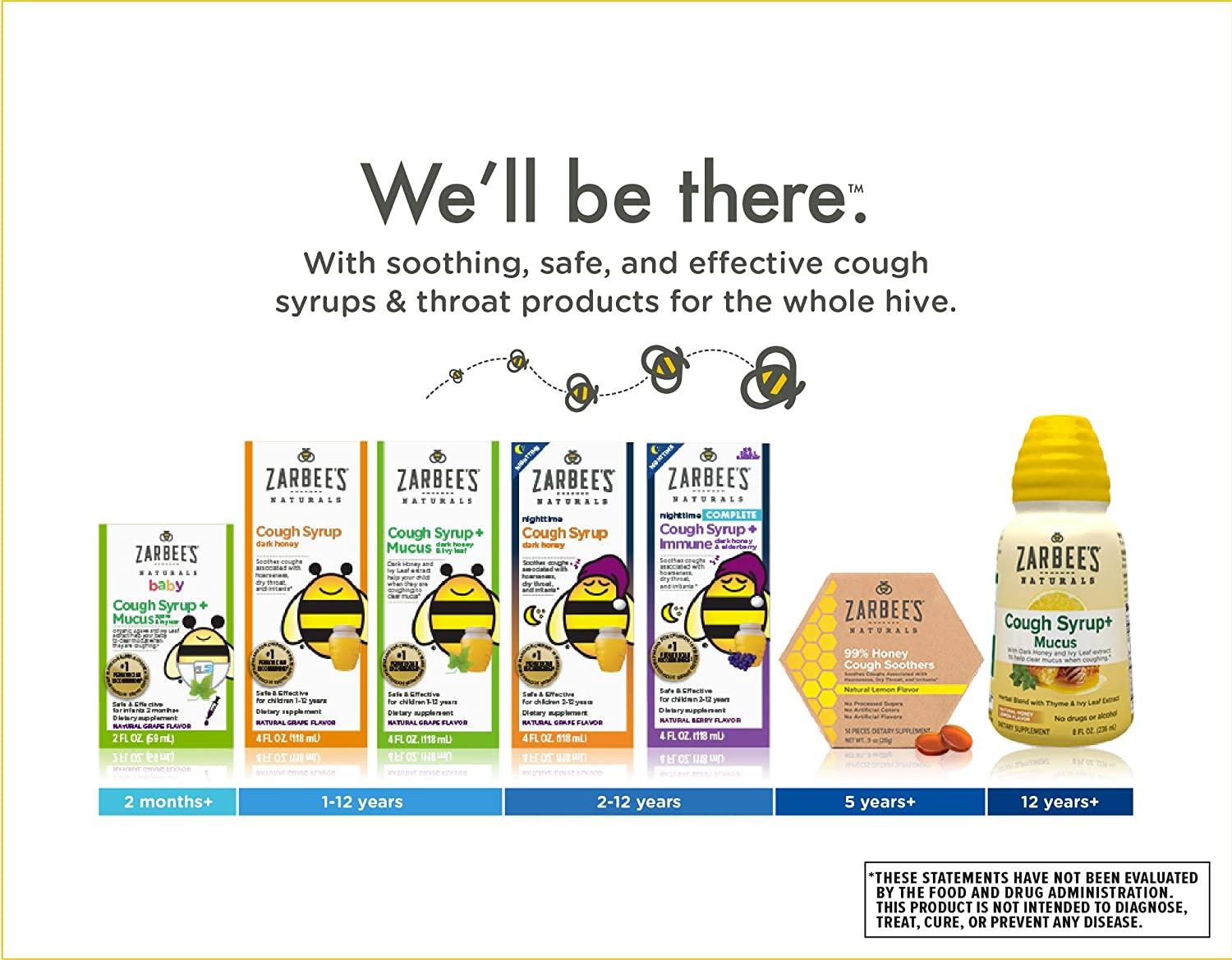 Zarbee's NightTime Cough Syrup + Mucus Natural Honey Lemon 8 fl oz (236 ml)