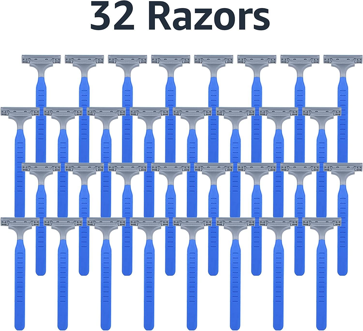 Amazon Basics Twin Blade Disposable Razors - 32 Count with Rubber Grip ...