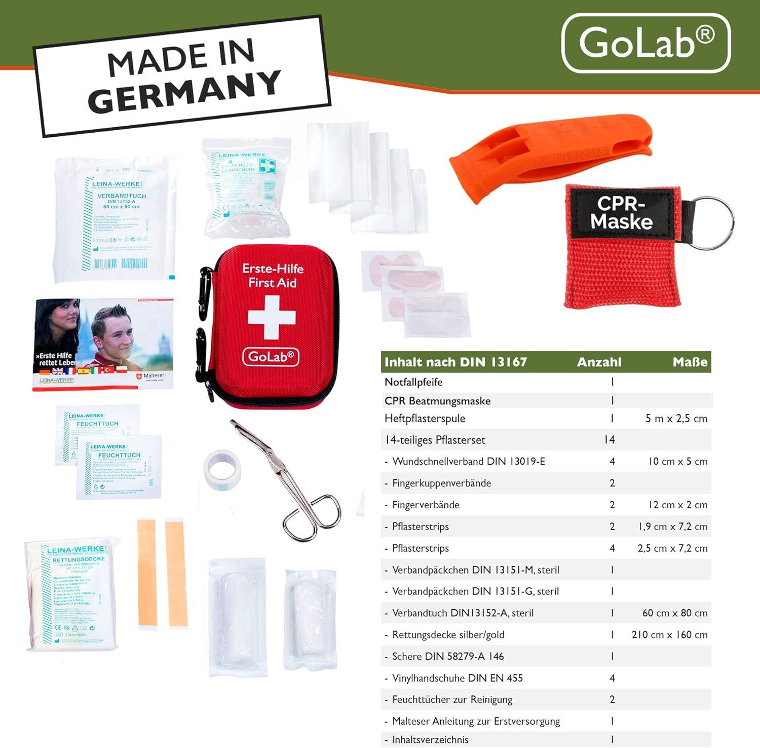 Golab Outdoor First Aid Set for Hiking & Biking - DIN 13167 Kit with ...