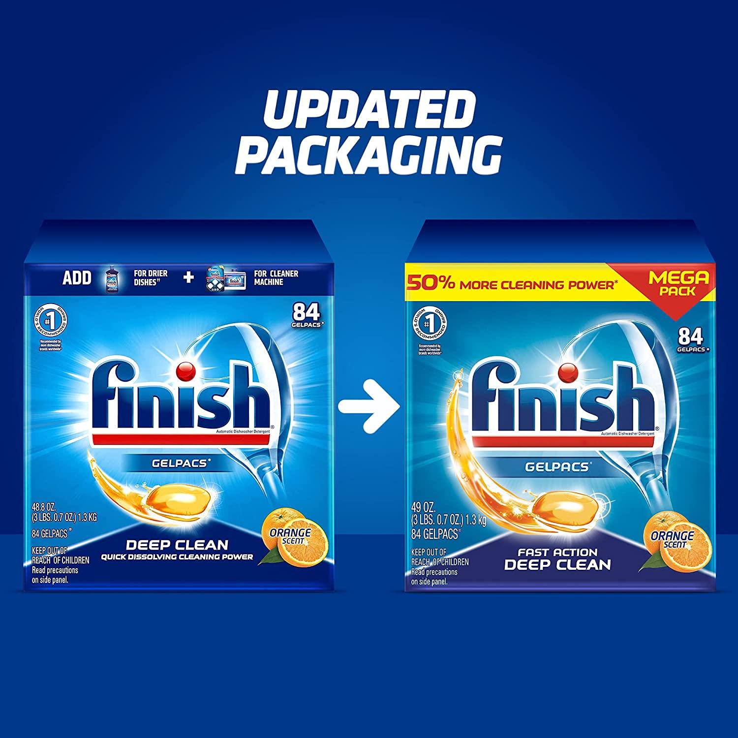 Finish All in 1 Gelpacs Orange, Dishwasher Detergent Tablets 84 count