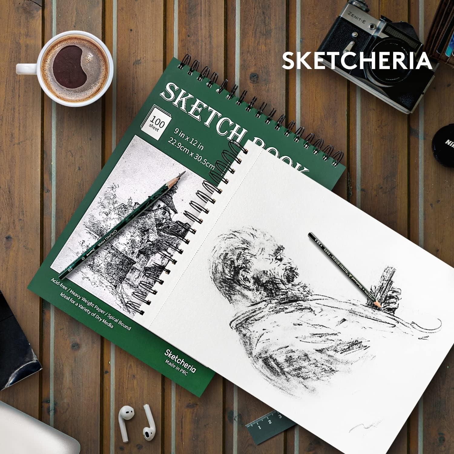 SKETCHERIA 9X12 Heavy-Weight Sketch Book (68lb/100g), 100 Sheets