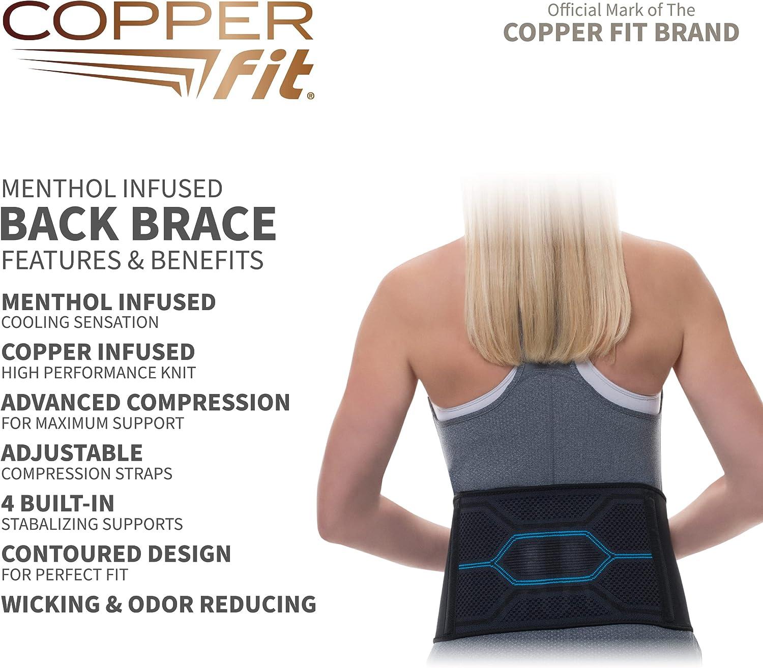 Copper Fit ICE Unisex Adjustable Compression Back Brace Infused with  Menthol Black