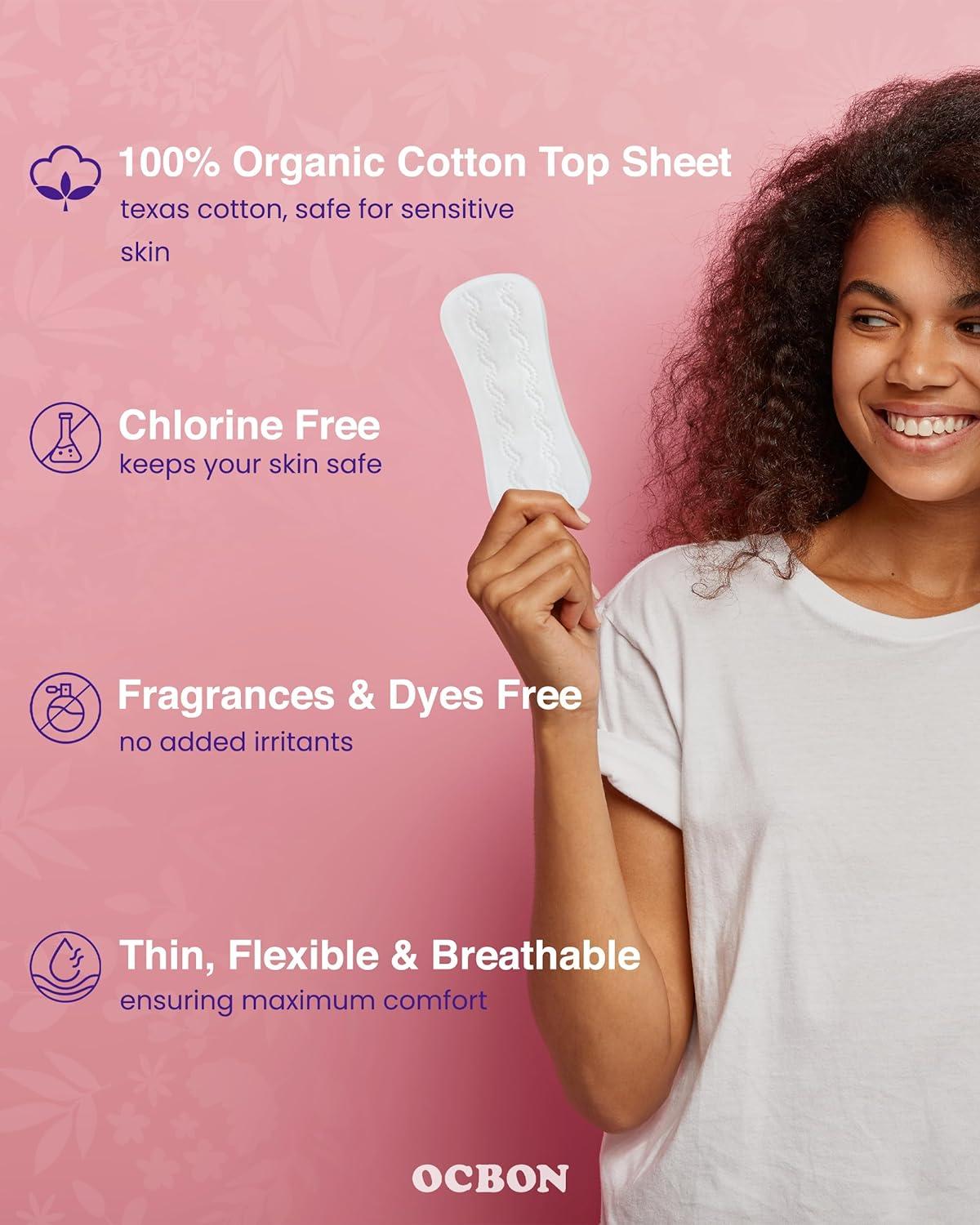 OCBON Pantyliner Regular - Ultra Thin 100% Organic Cotton Panty Liners -  Unscented Extra Soft Chemical-Free Organic Cotton Pads (40pcs Pack of 1)