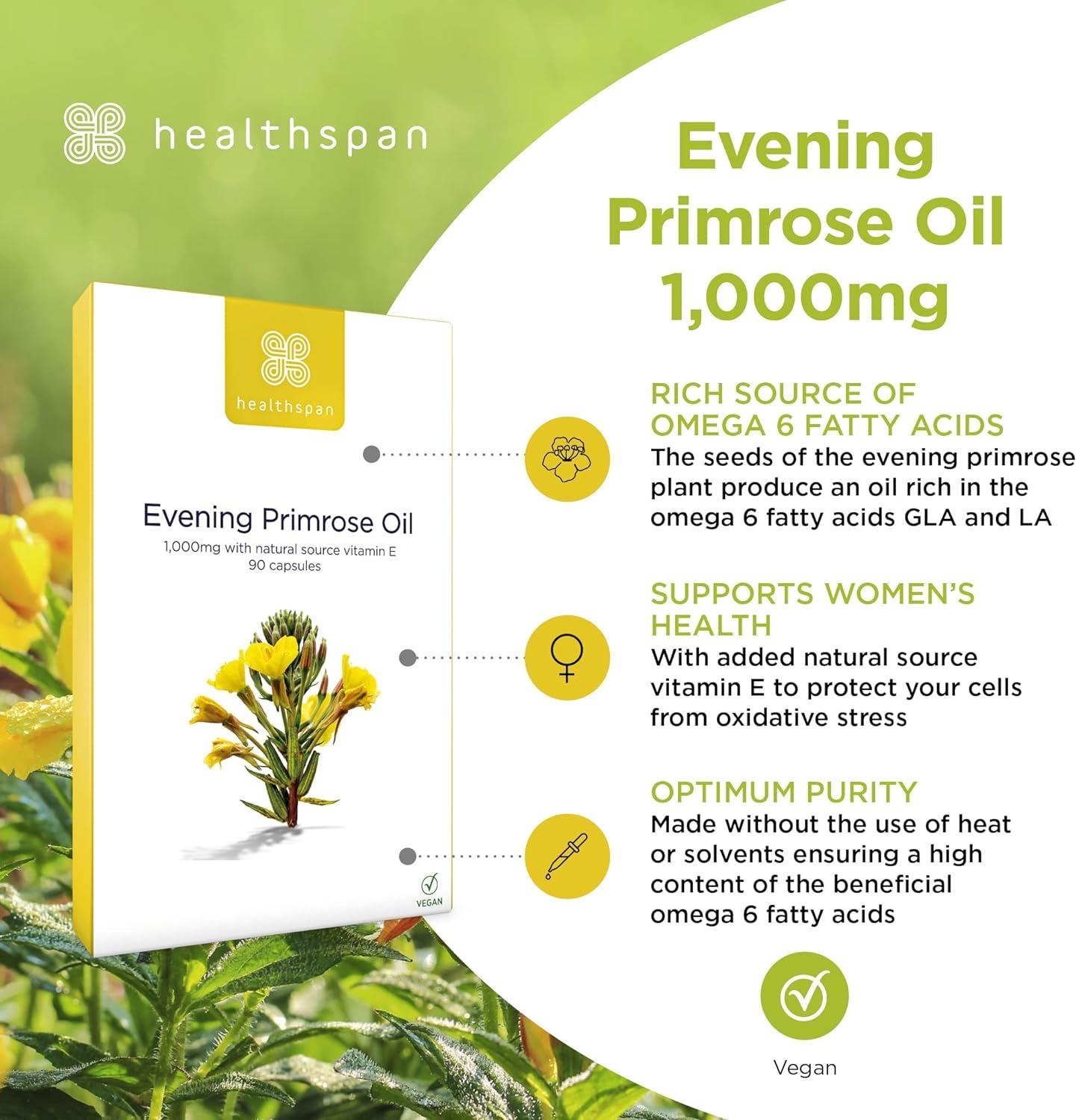 Healthspan Evening Primrose Oil 1 000mg (90 Capsules) Maximum Strength Supports Women's