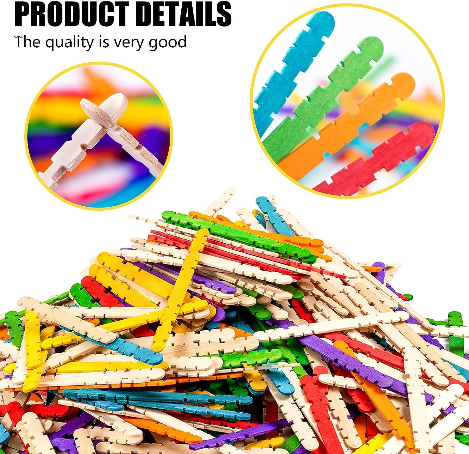 Colorful Wooden Craft Sticks 200Pcs Popsicle Sticks for Crafts Natural  Jumbo Sawtooth Wooden Sticks for DIY Craft Kids Education Supplies