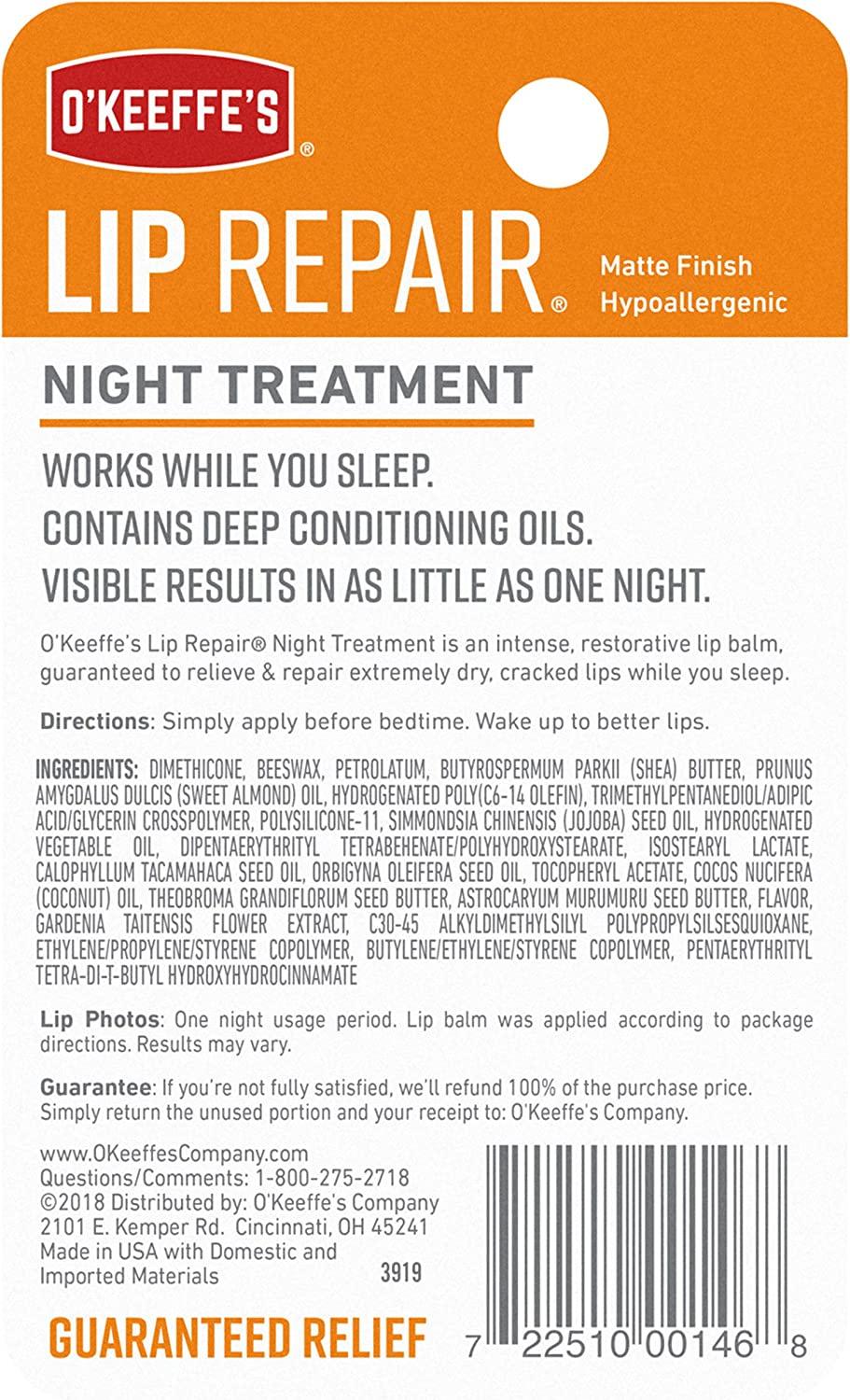 O'Keeffe's Lip Repair Night Treatment Lip Balm, .25 Ounce Jar, (Pack of