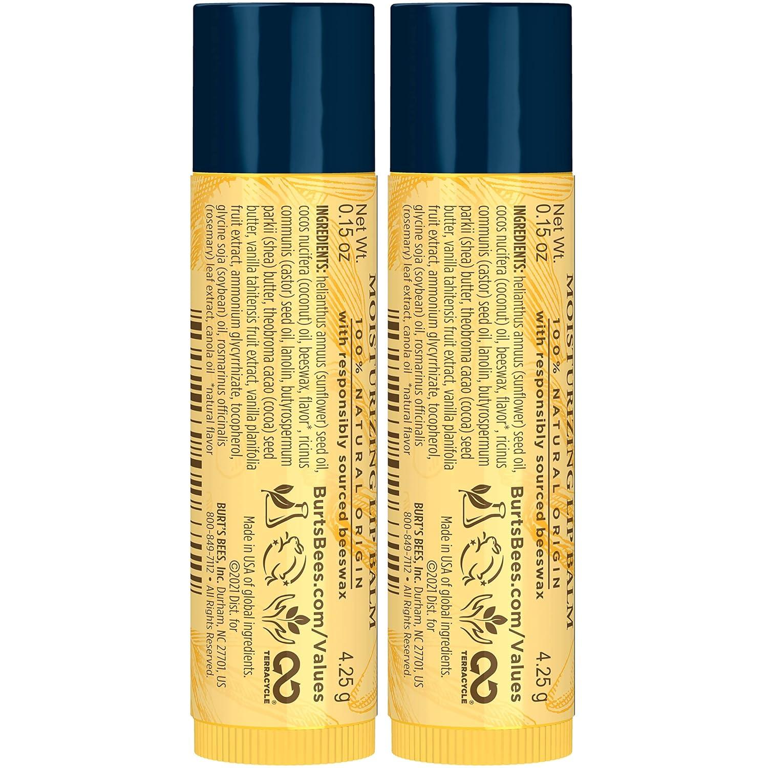 Burt's Bees Lip Balm Moisturizing Lip Care for All Day Hydration 100%  Natural Vanilla Bean (2 Pack) Vanilla 2 Count