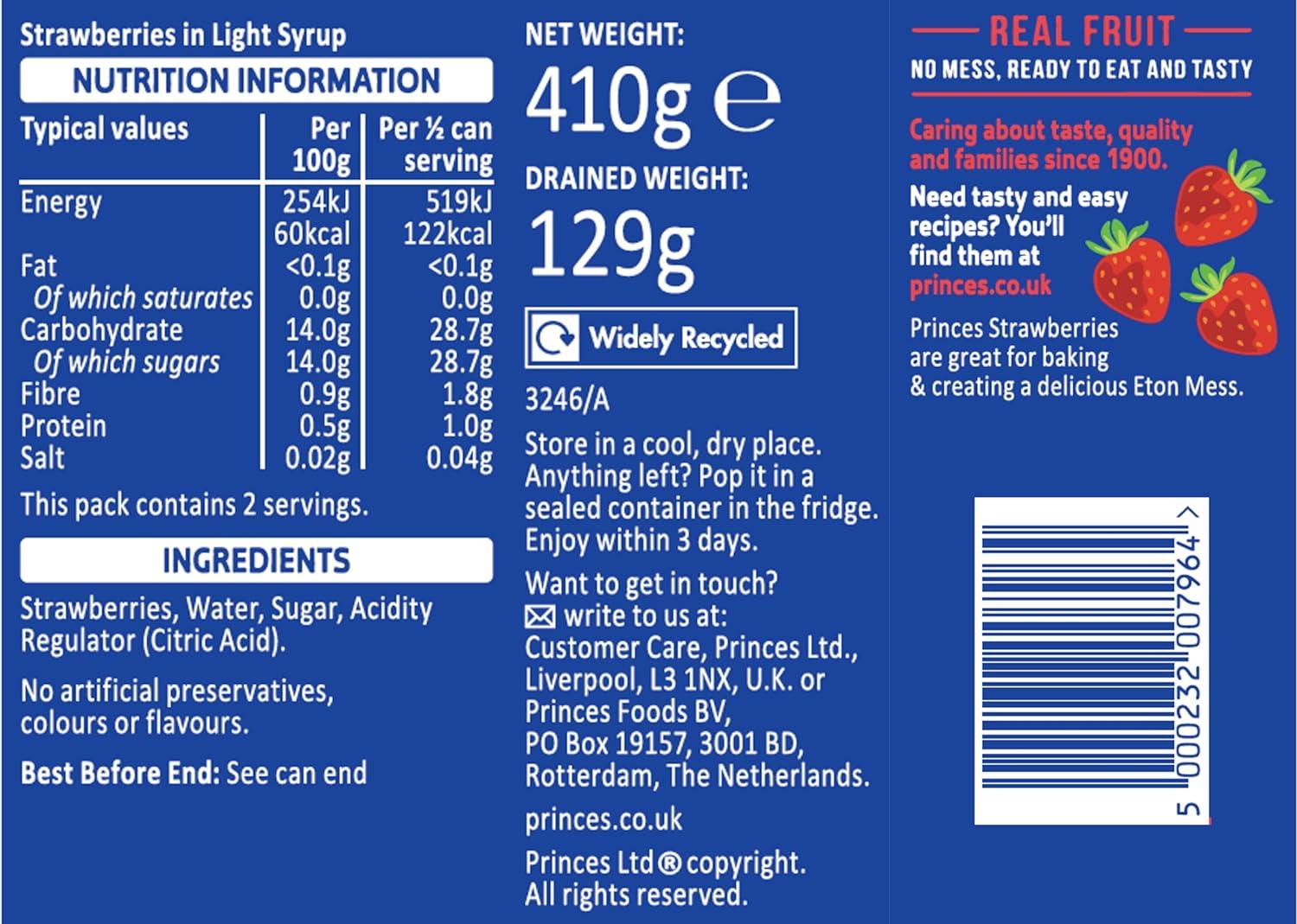 Princes Strawberries In Light Syrup 410g