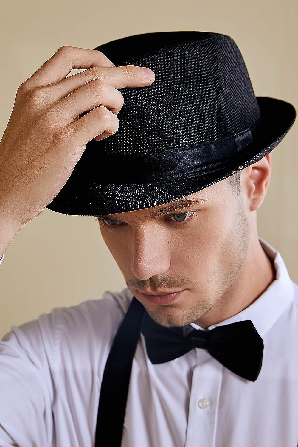 BABEYOND Cappello Trilby Fedora Uomo: Paglia Feltro, Falda Corta, Con Nastro, Estate