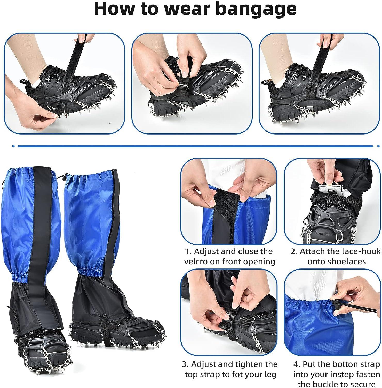 UTBIT Ice Cleats with 24 Stainless Steel Spikes Durable Silicone