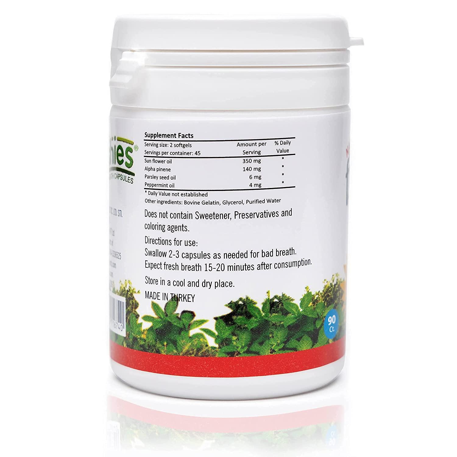 Freshies Gel Capsules for Bad Breath Organic Peppermint and Parsley