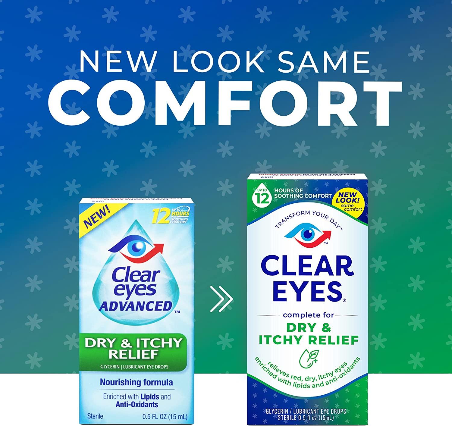 Clear Eyes Dry & Itchy Eye Relief Eye Drops, 0.5 Fl Oz 0.5 Fl Oz (Pack