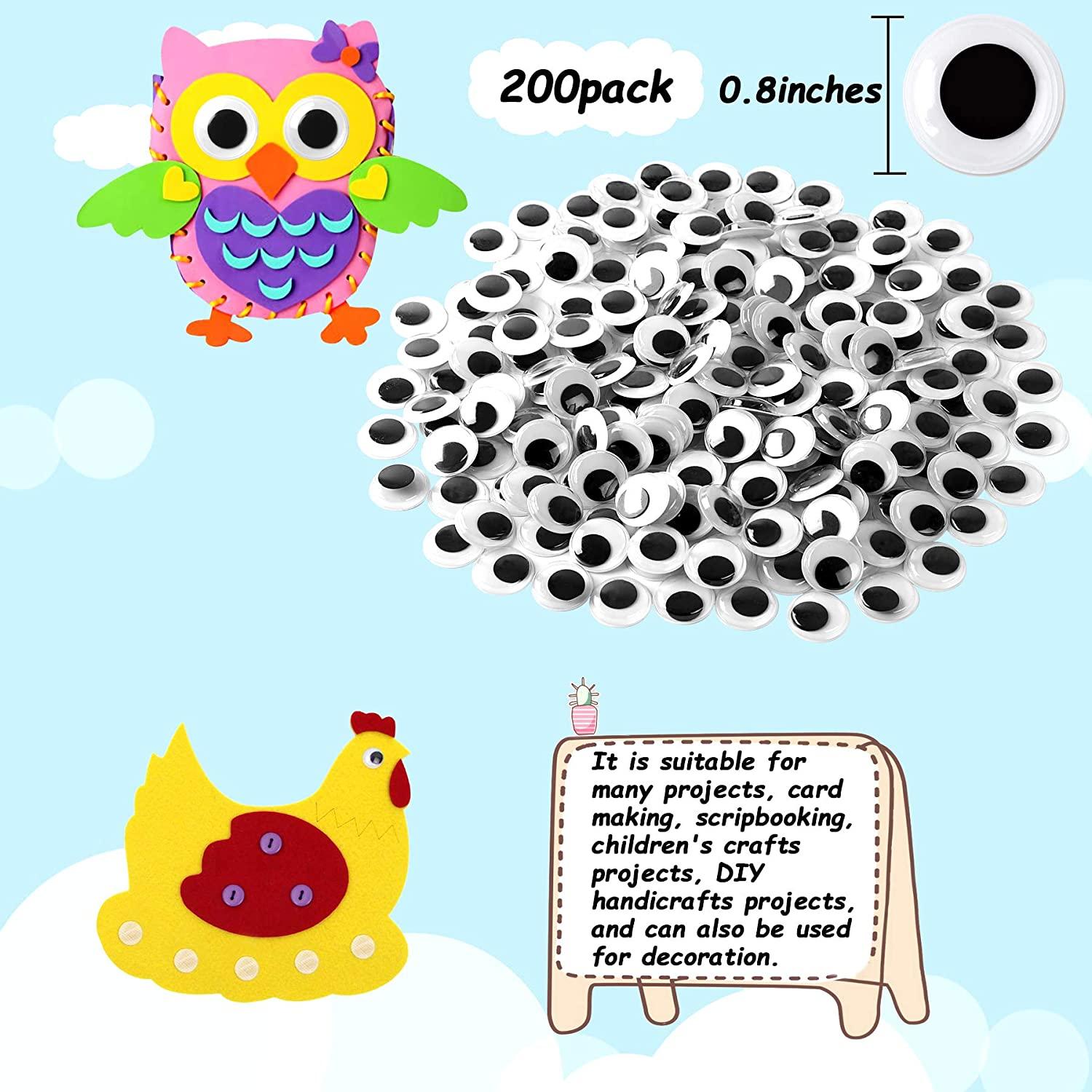 Emaan 200 Pieces 20mm Black Wiggle Googly Eyes with Self-Adhesive