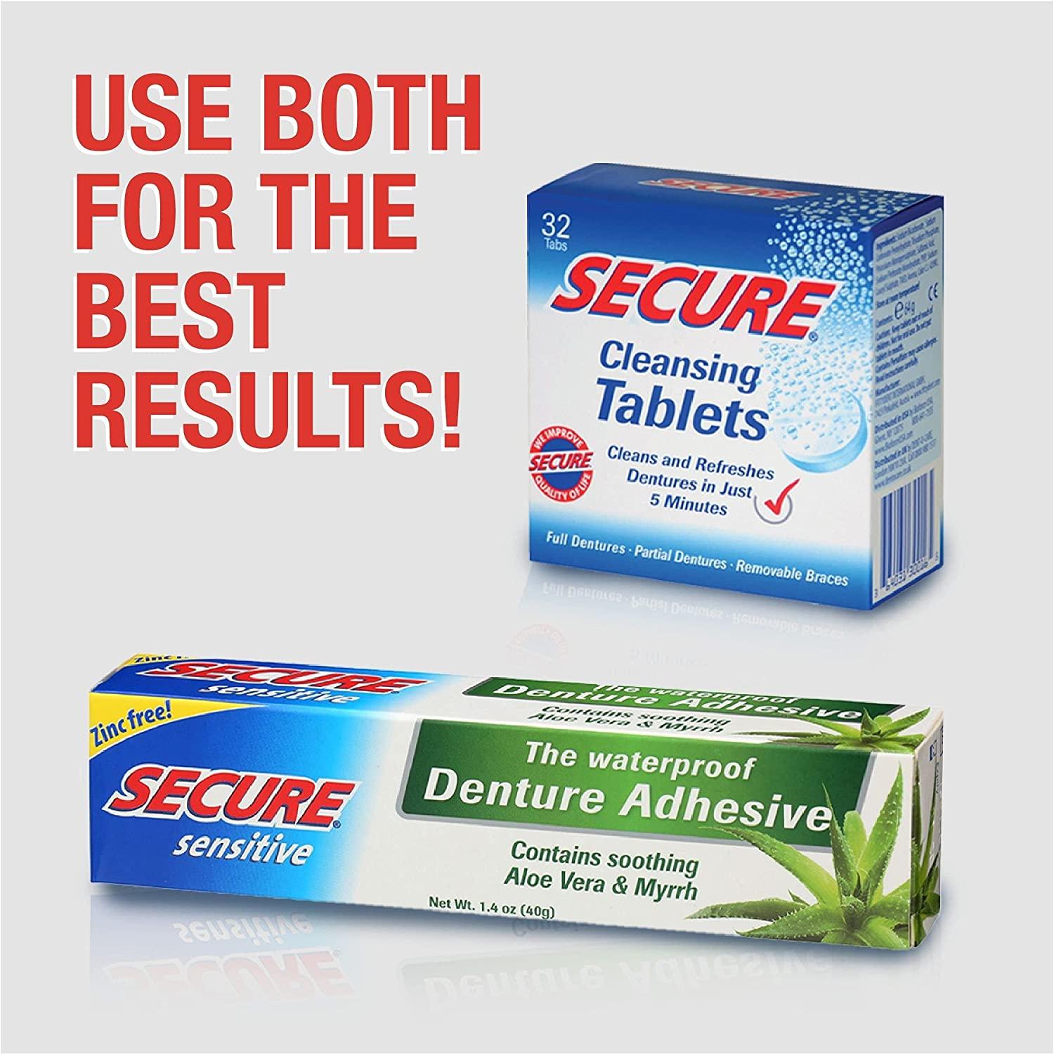Secure Sensitive Gums Waterproof Denture Adhesive with Gum Soothing