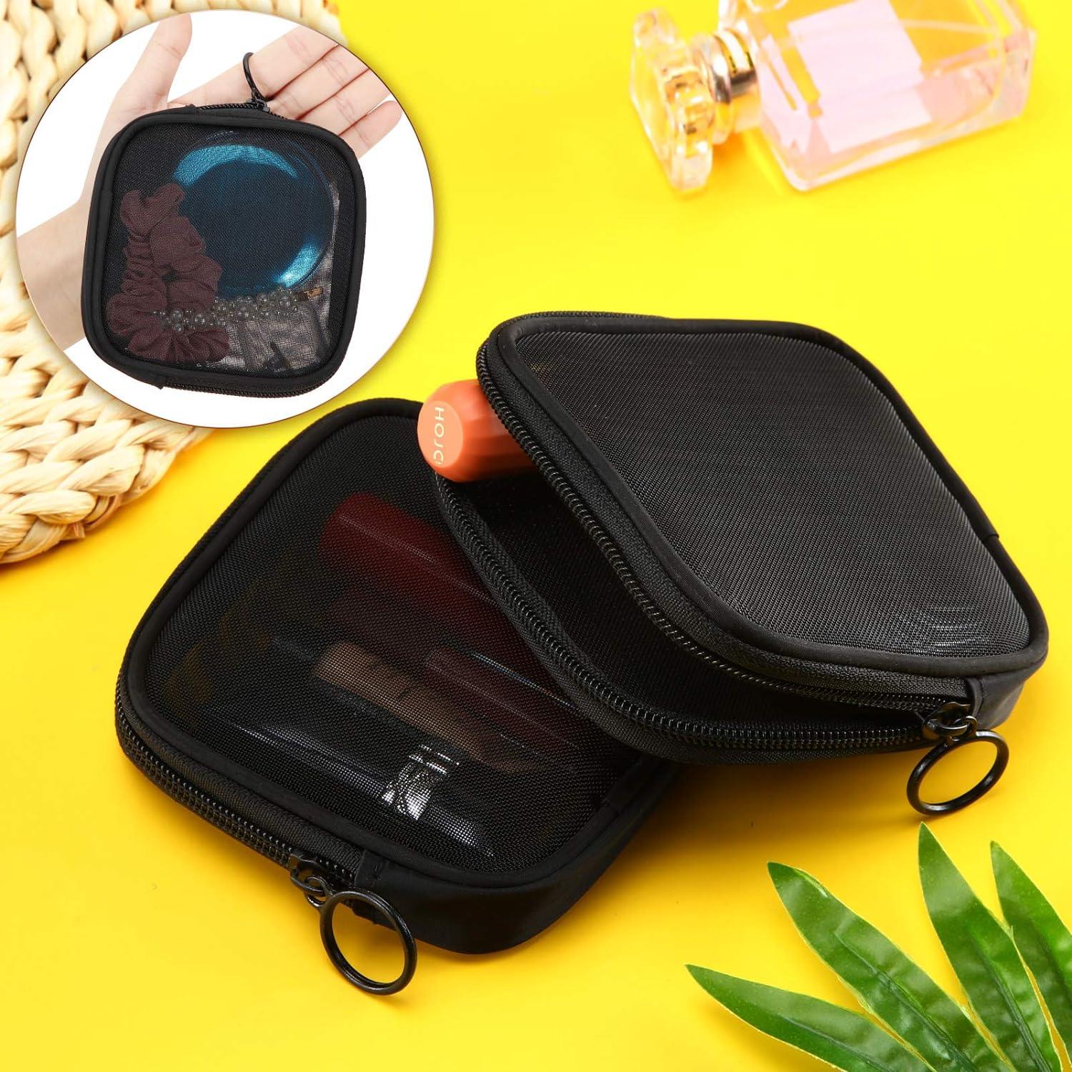 Weewooday 4 Pieces Mesh Makeup Bag Mesh Cosmetic Bag Travel Toiletry Bag  Pouch with Zipper Mini Portable Makeup Cosmetic Travel Toiletry Purse Bag  for Daily Toiletries Accessories (Black Small) Black 4.52x4.52x0.78 Inch (
