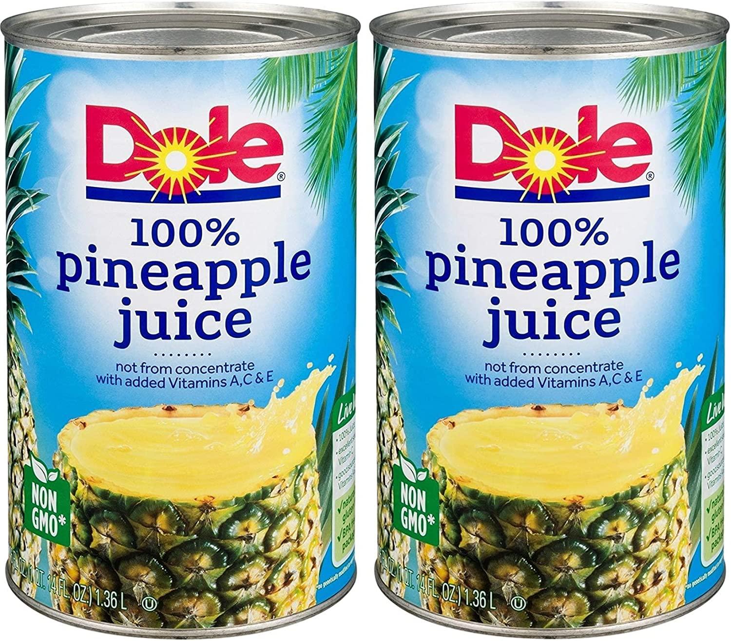 Dole Pineapple Juice, 46 oz Can, Pack of 2
