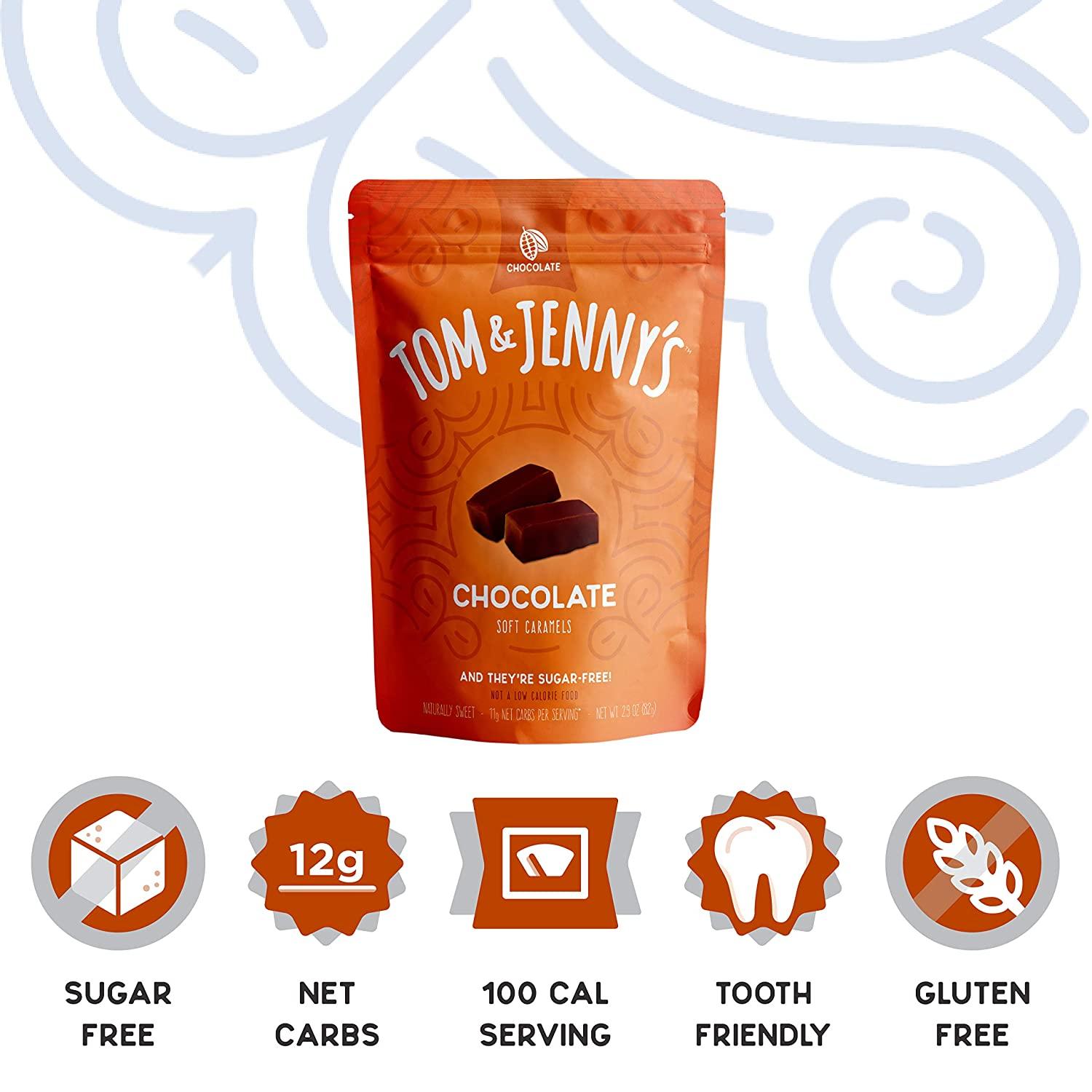 Tom Jennys Sugar Free Soft Caramel Candy with Chocolate and Sea Salt