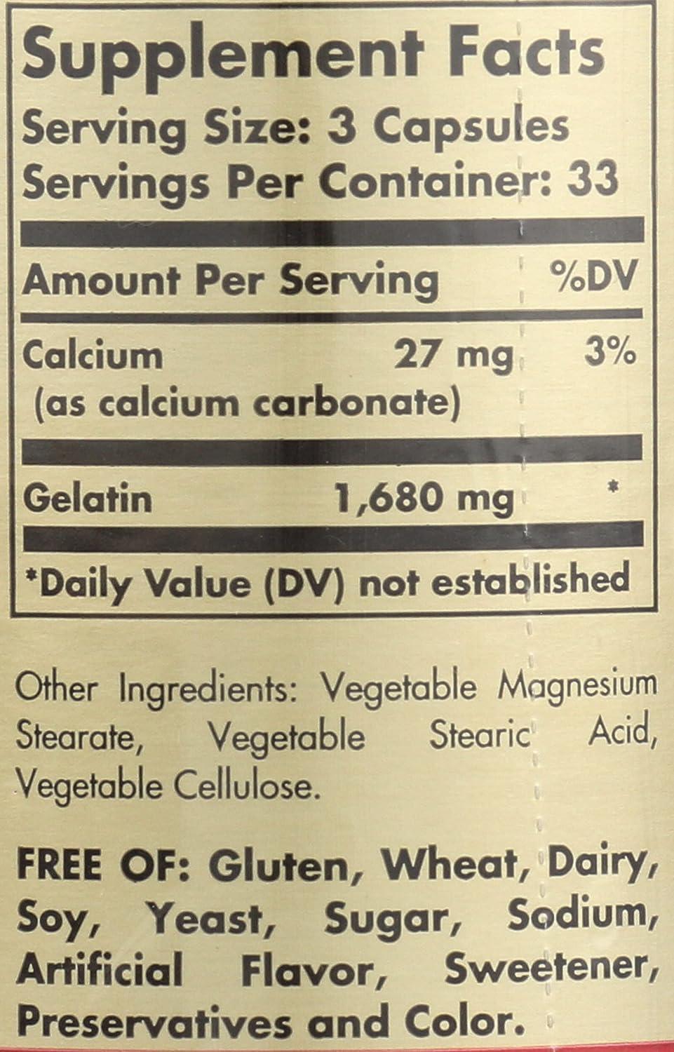 Solgar Gelatin 1680 mg 100 Capsules Natural Gelatin Supports Bone