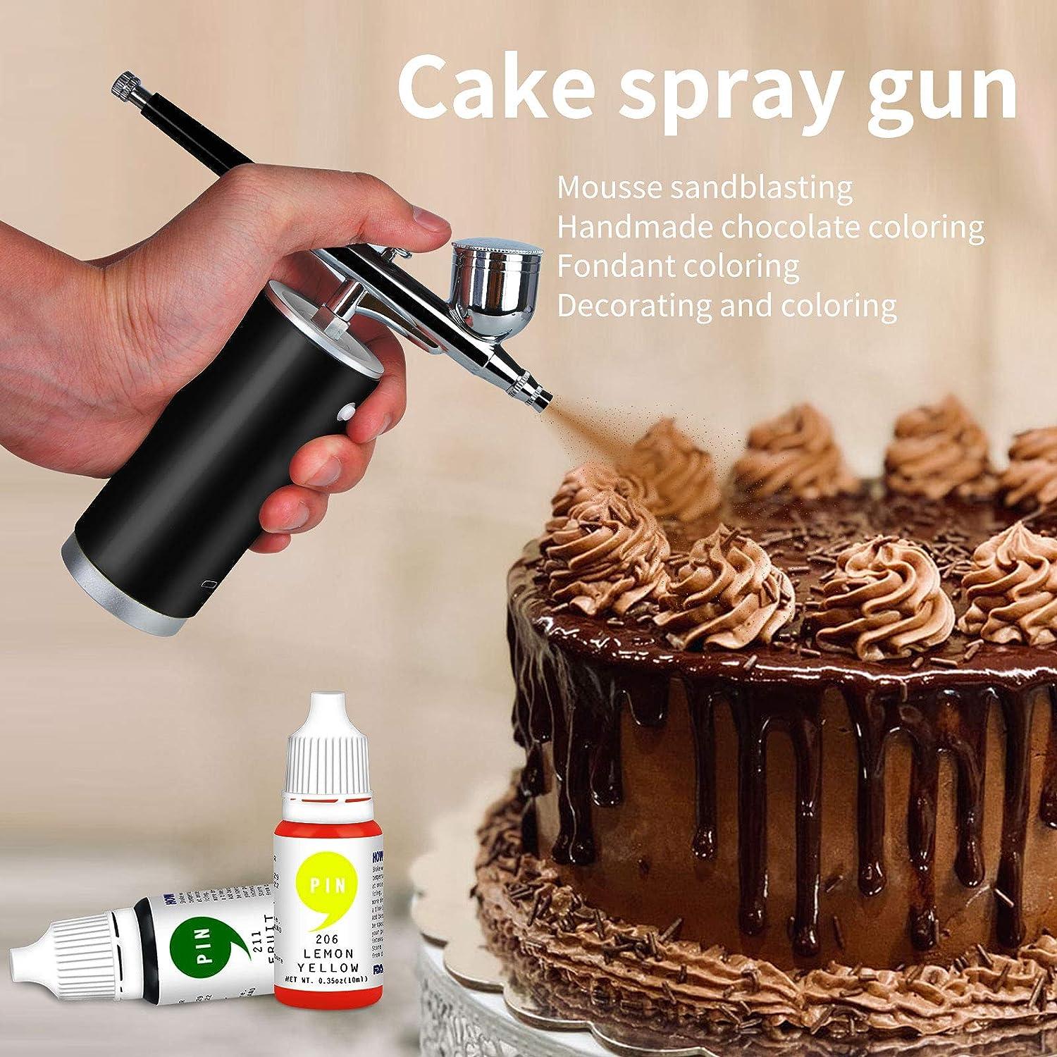 U.S. Cake Supply - Complete Cordless Handheld Airbrush Cake Decorating System, Professional Kit with A Full Selection of 12 Vivid Airbrush Food