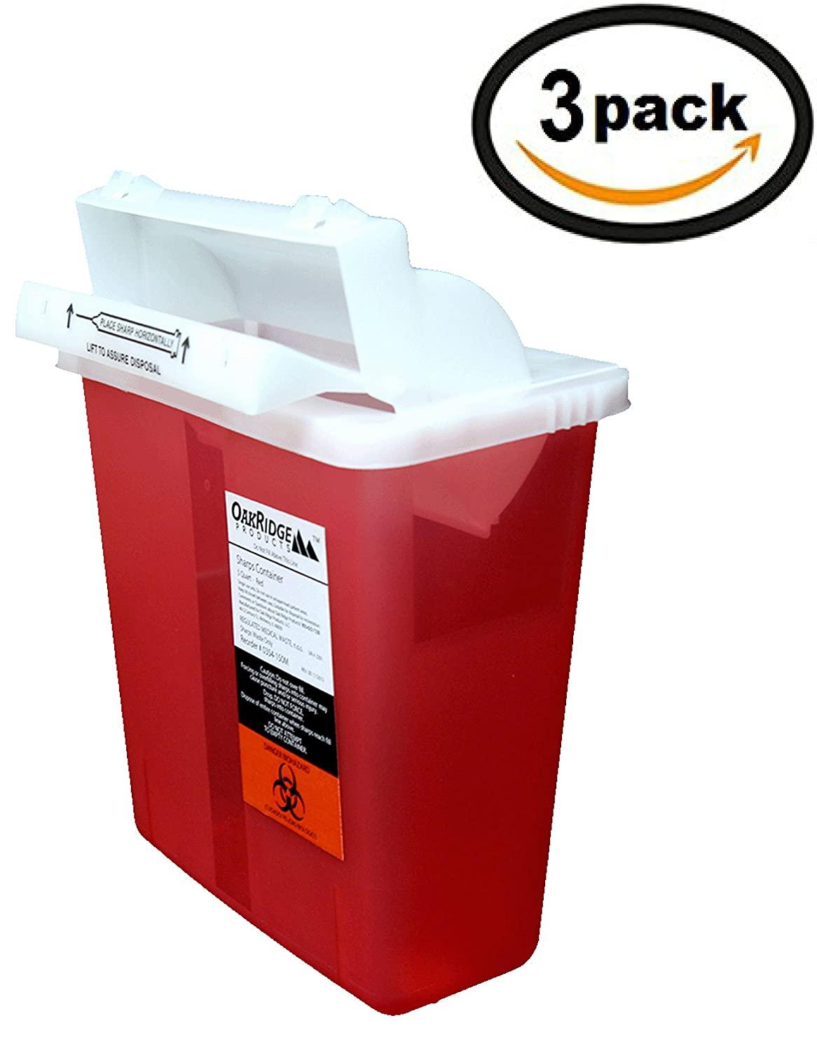 Oakridge 5 Quart Sharps Container (3 Pack) Mailbox Style lid Bracket