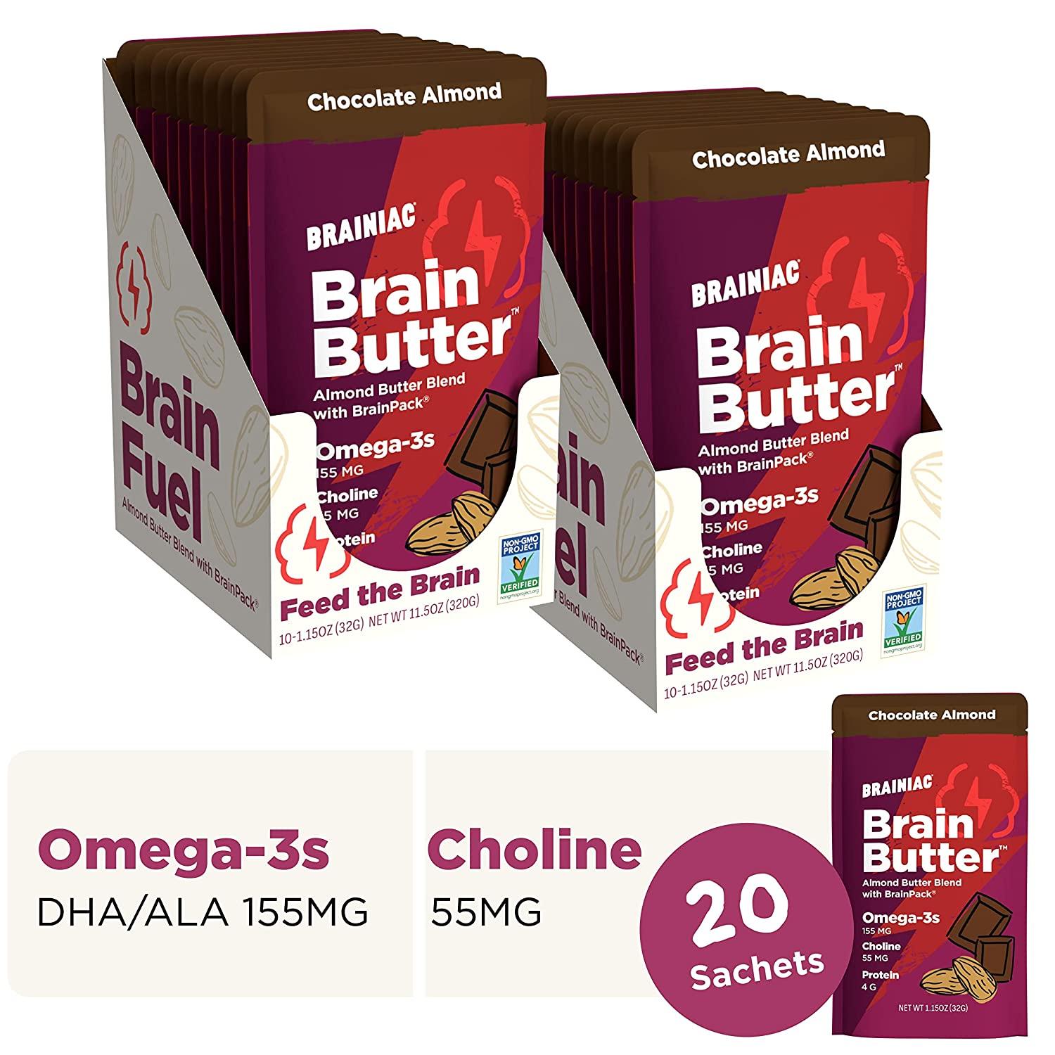 Brainiac Almond Butter Blend with Omega3s, Chocolate Almond, 20 Count