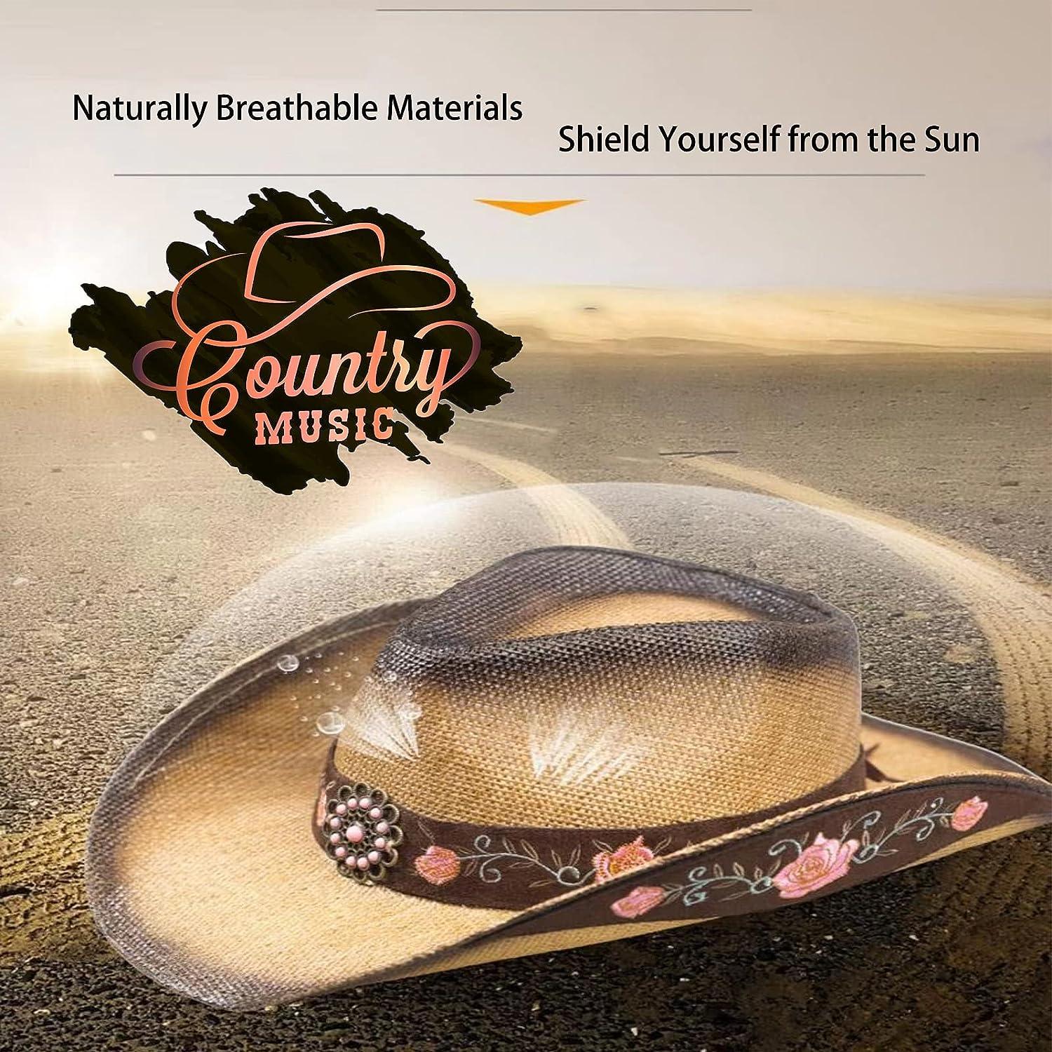 Cowboy Hats for Women, Brown Cowgirl Hats Classic Straw Western Hats