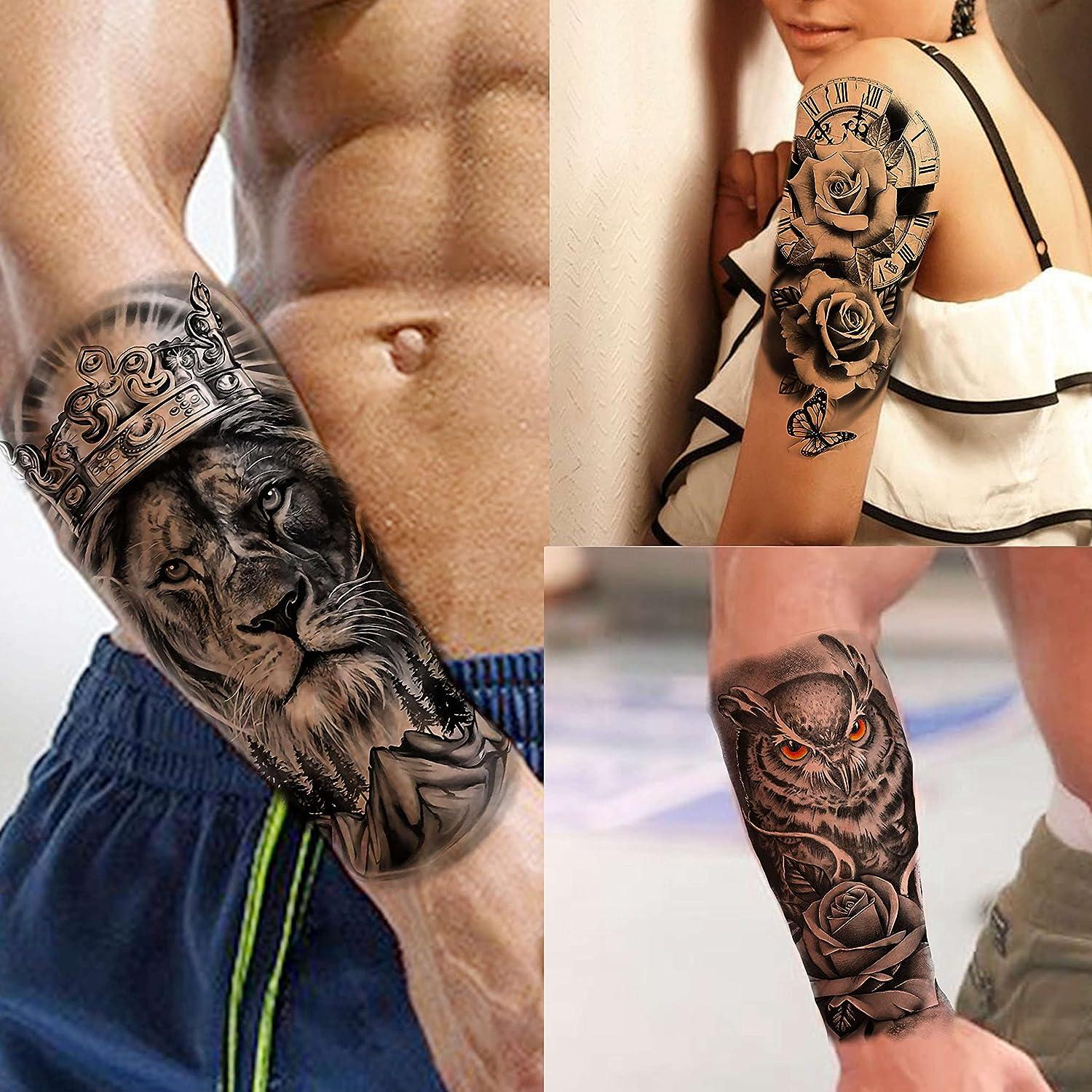VANTATY 69 Sheets 3D Realistic Tiger Lion Temporary Tattoos For