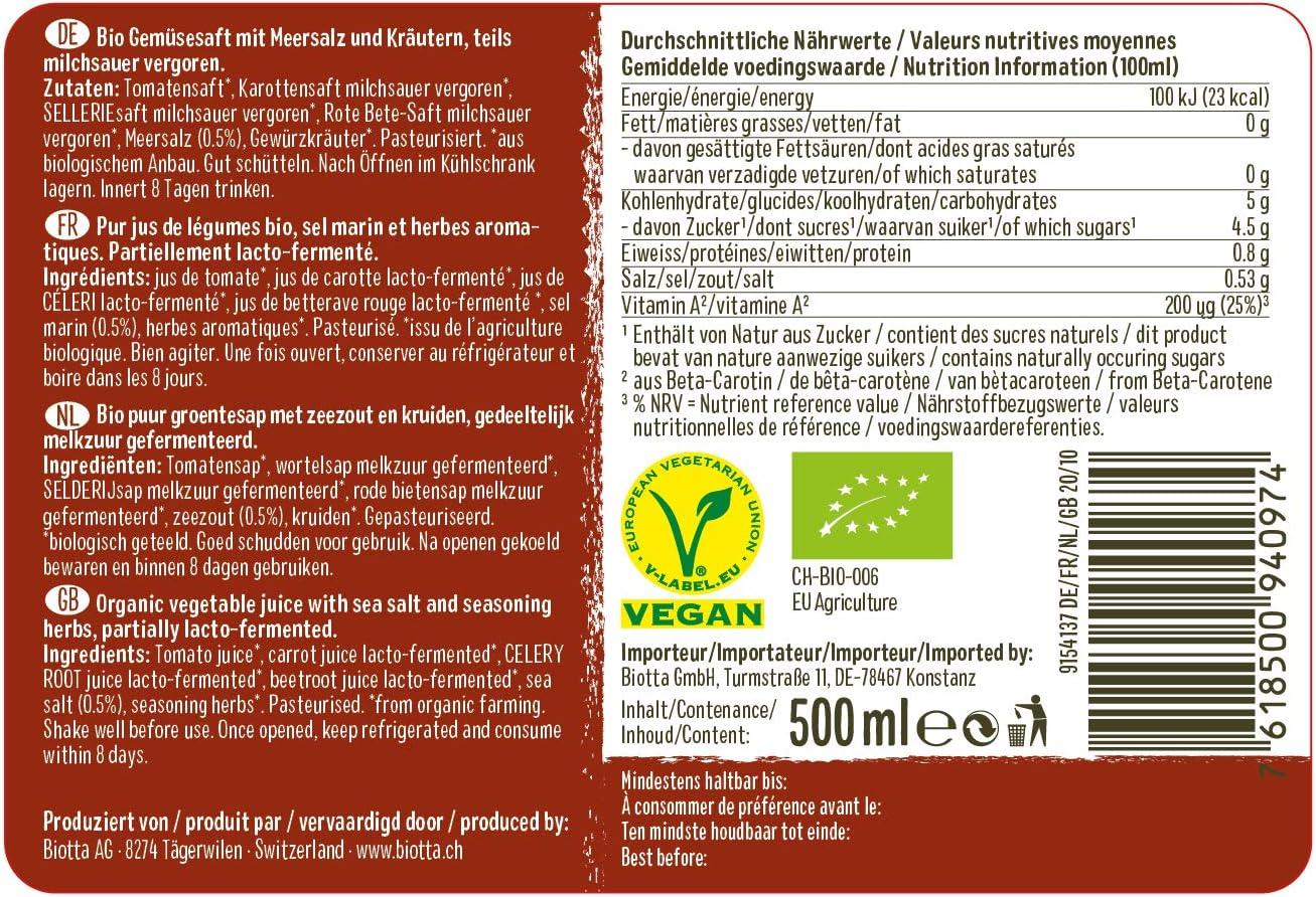 Biotta Organic Vegetable Cocktail Juice 500 ml