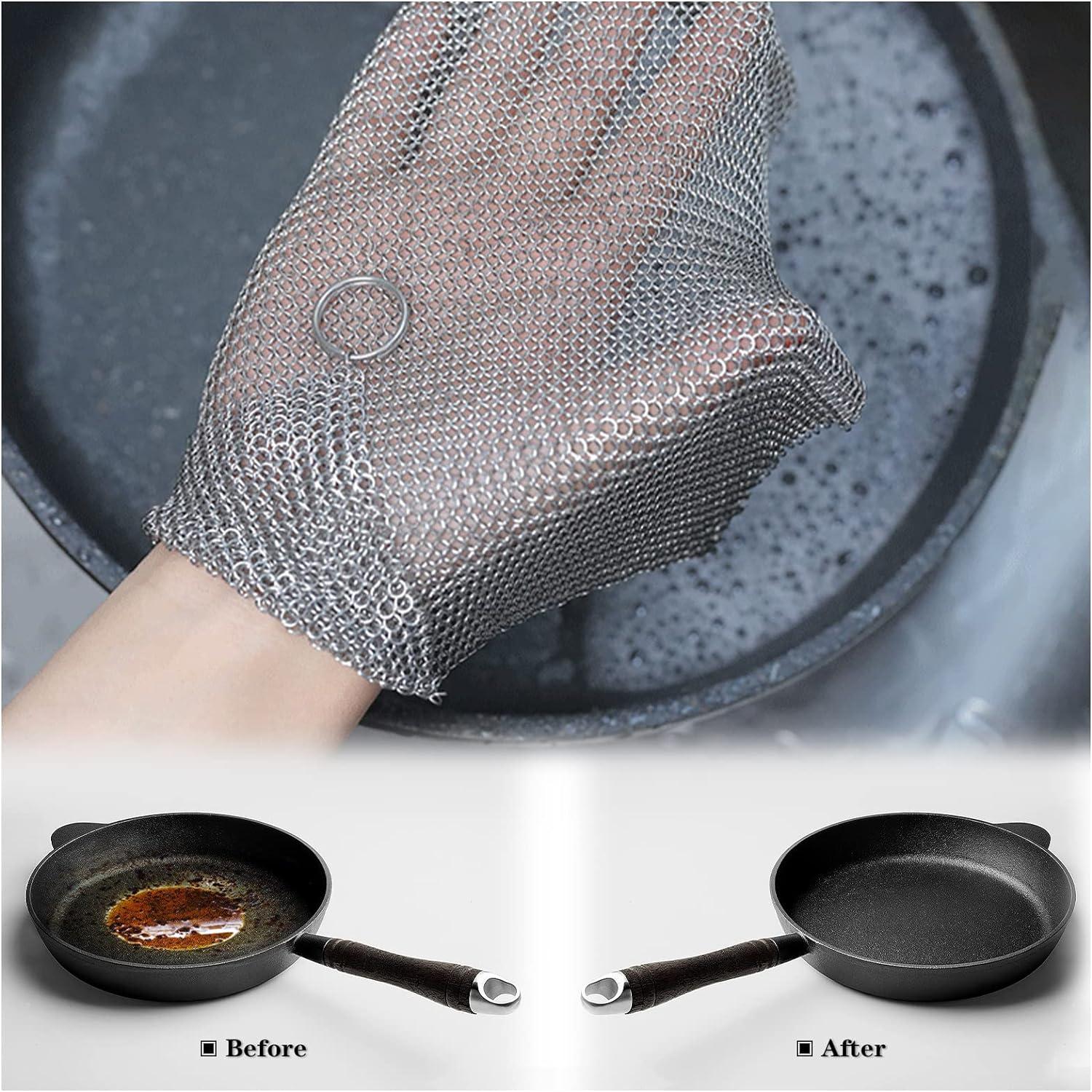 2 Pack Cast Iron Scrubber 316 Stainless Steel Rectangle Metal Cast Iron  Chainmail Scrubber for Cleaning Cast Iron Cookware Skillet Pan Dutch Oven