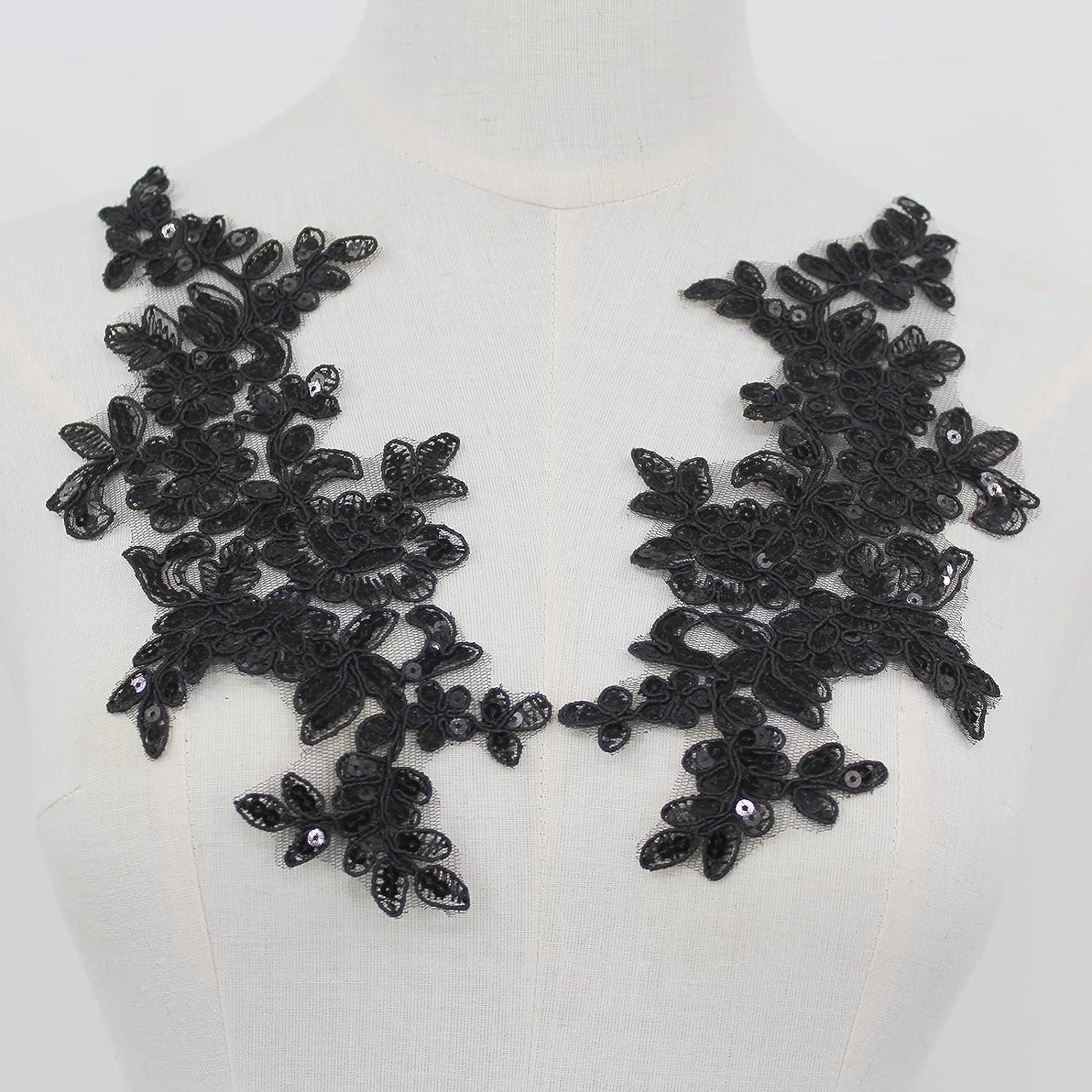 SEMCICOR Embroidery Sequin Lace Applique Patches - Pair For Wedding Dress, DIY Crafts
