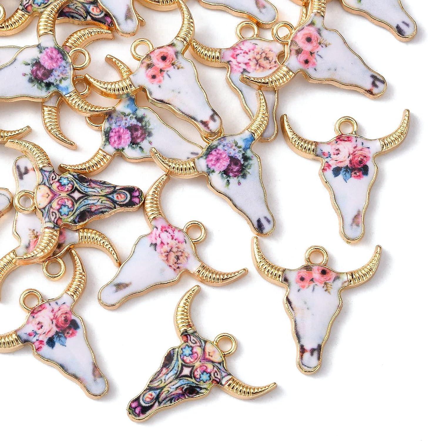 KitBeads 50pcs Enamel Cattle Cow Charms Flower Cattle Charms Alloy Cow  Animal Head Charms for Jewelry Making Bracelet 50pcs - Cattle - 5 Colors